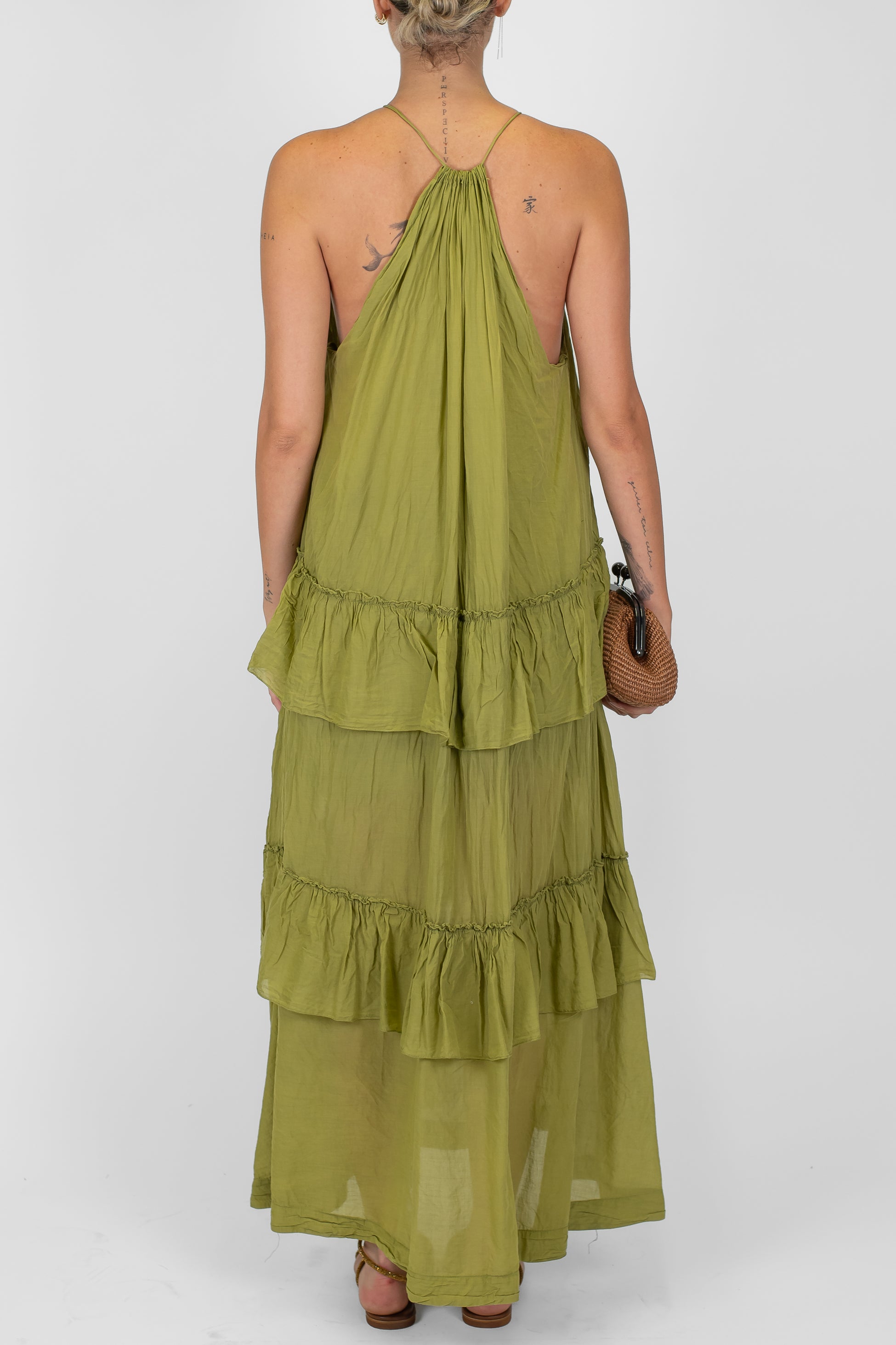 Dixie - Abito lungo in mussola di cotone scollo alla americana