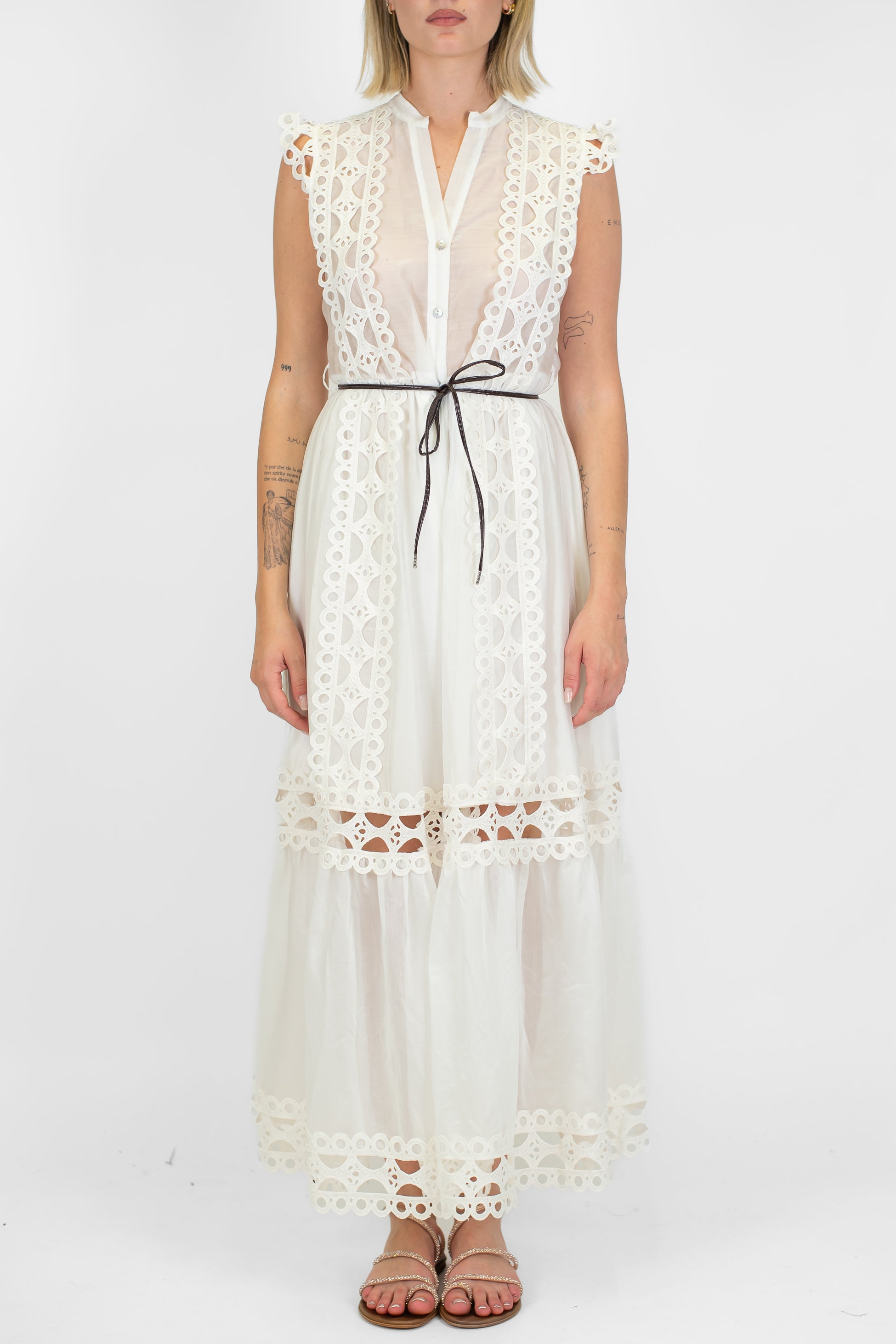 Motel - Chemisier giromanche in tencel con ricami in crochet