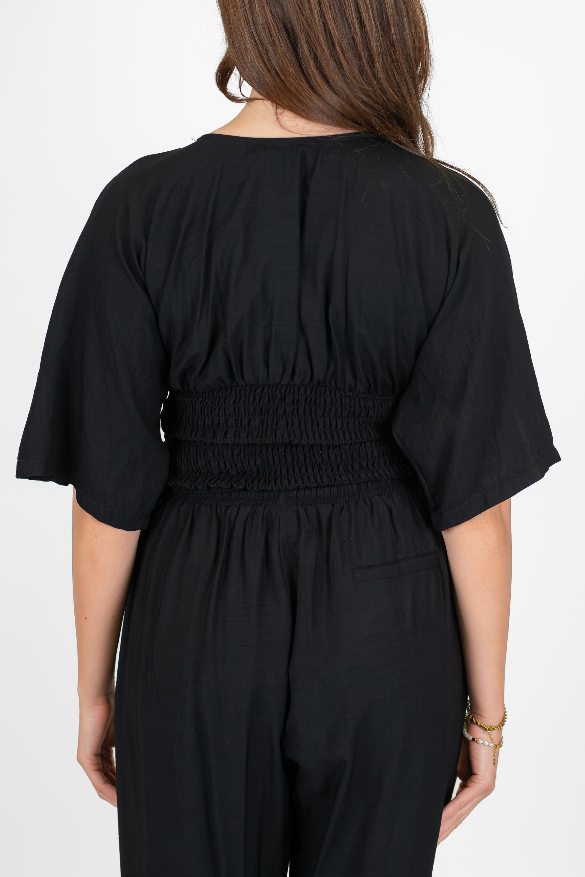 Maryley - Blusa mezzamanica in viscosa con scollo a V ed elastico sul fondo