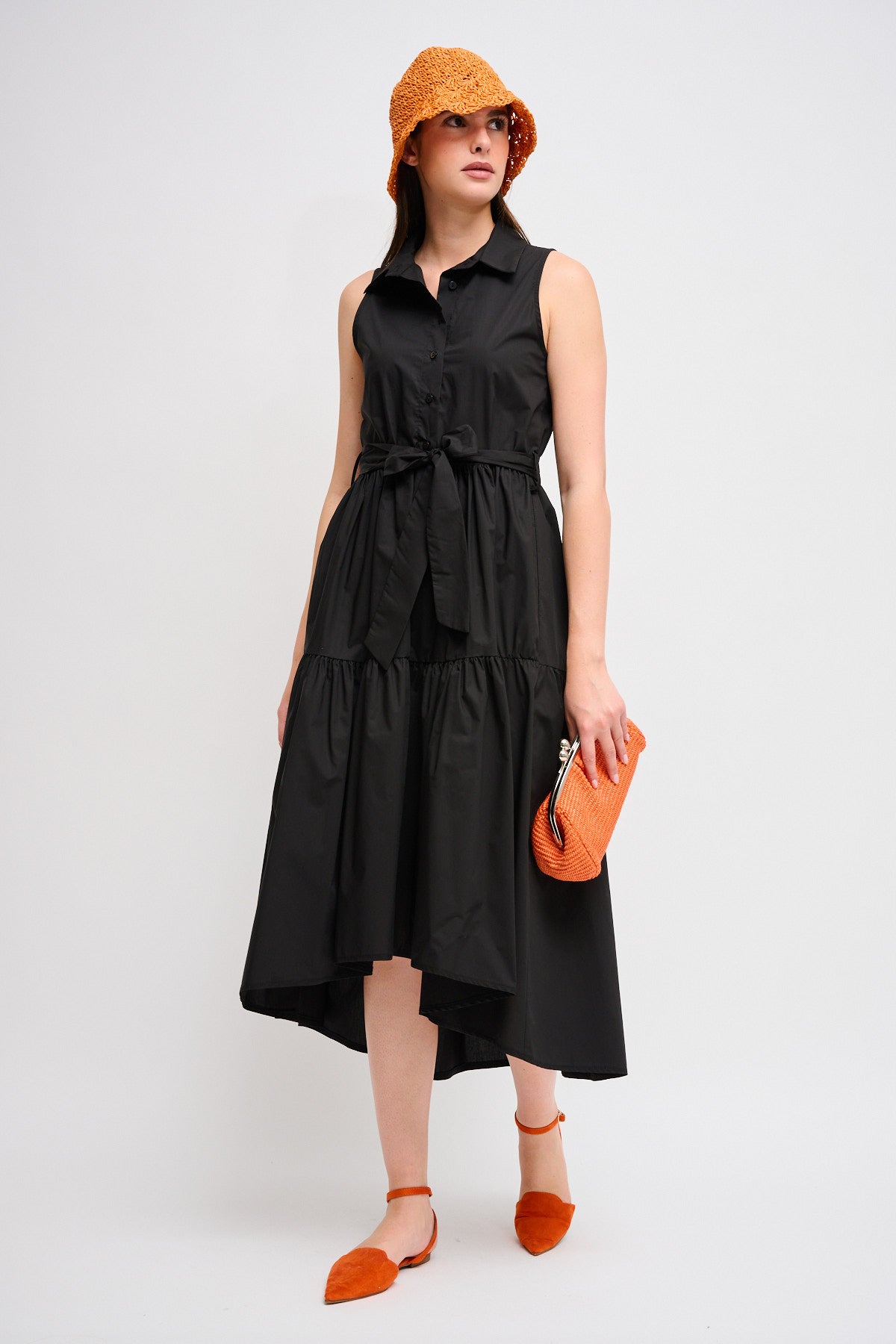 Maryley - Abito lungo giromaniche con chiusura bottoni e scollo sul retro