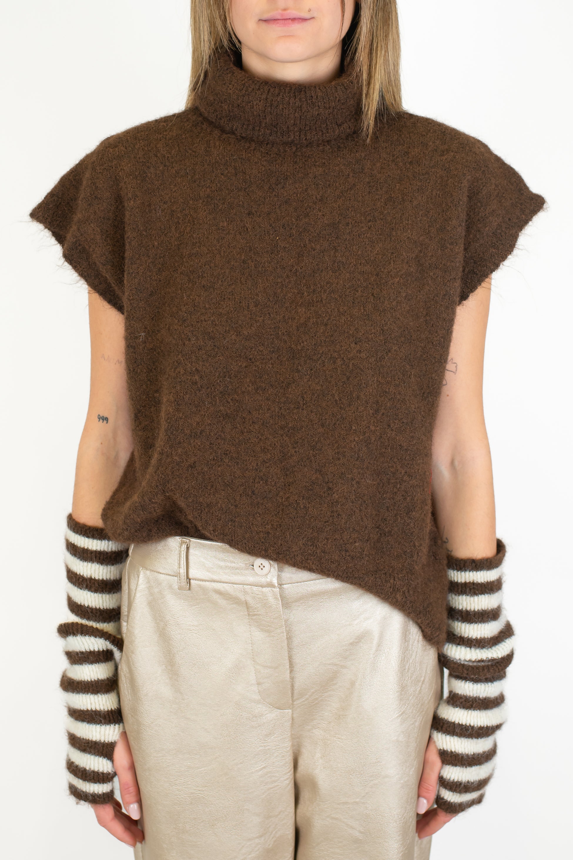 Tensione in - Dolcevita giromaniche in misto lana con manicotti fantasia a righe