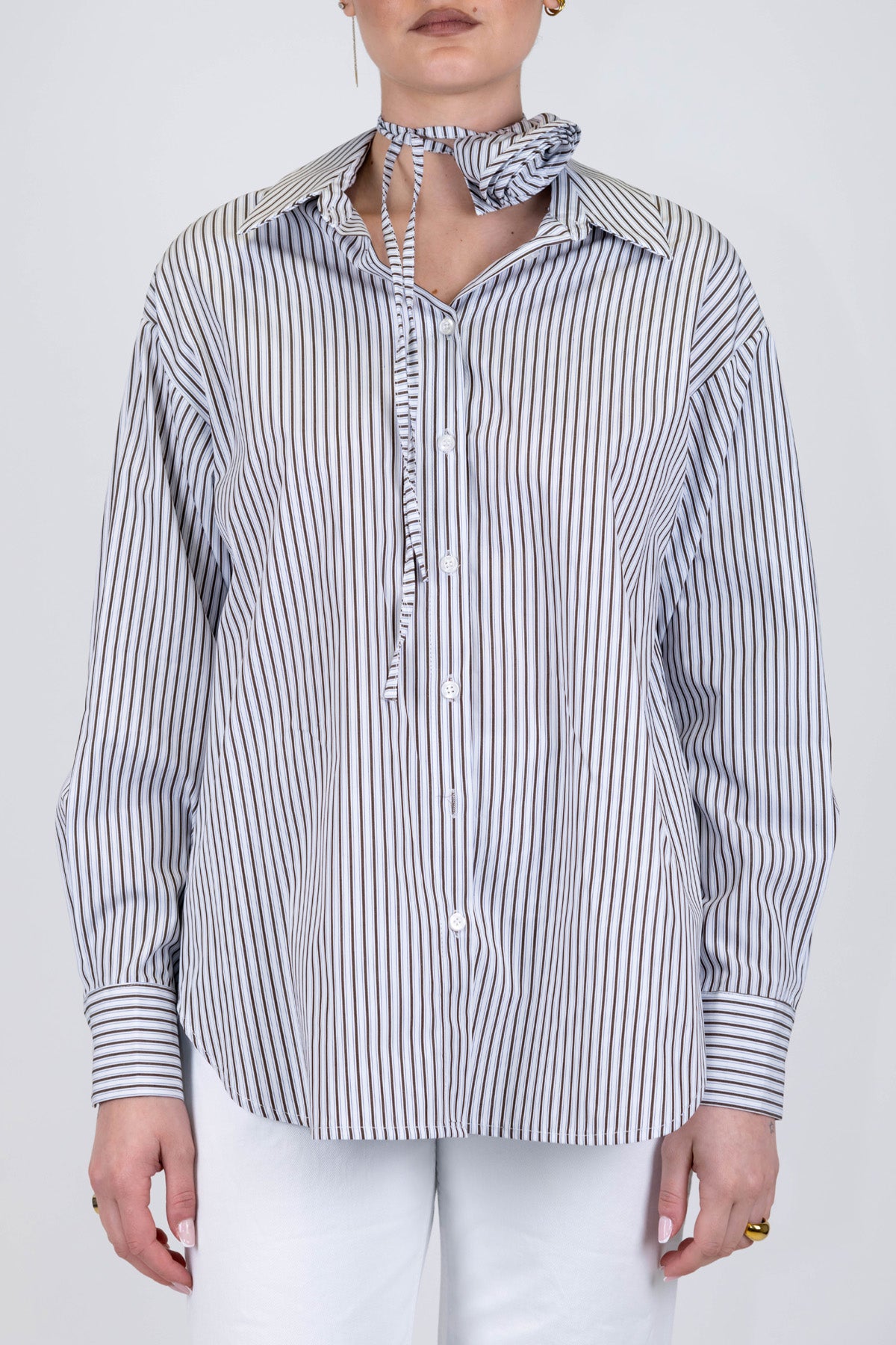 Haveone - Camicia over a righe con rosa al collo ed etichetta intessuto sul retro