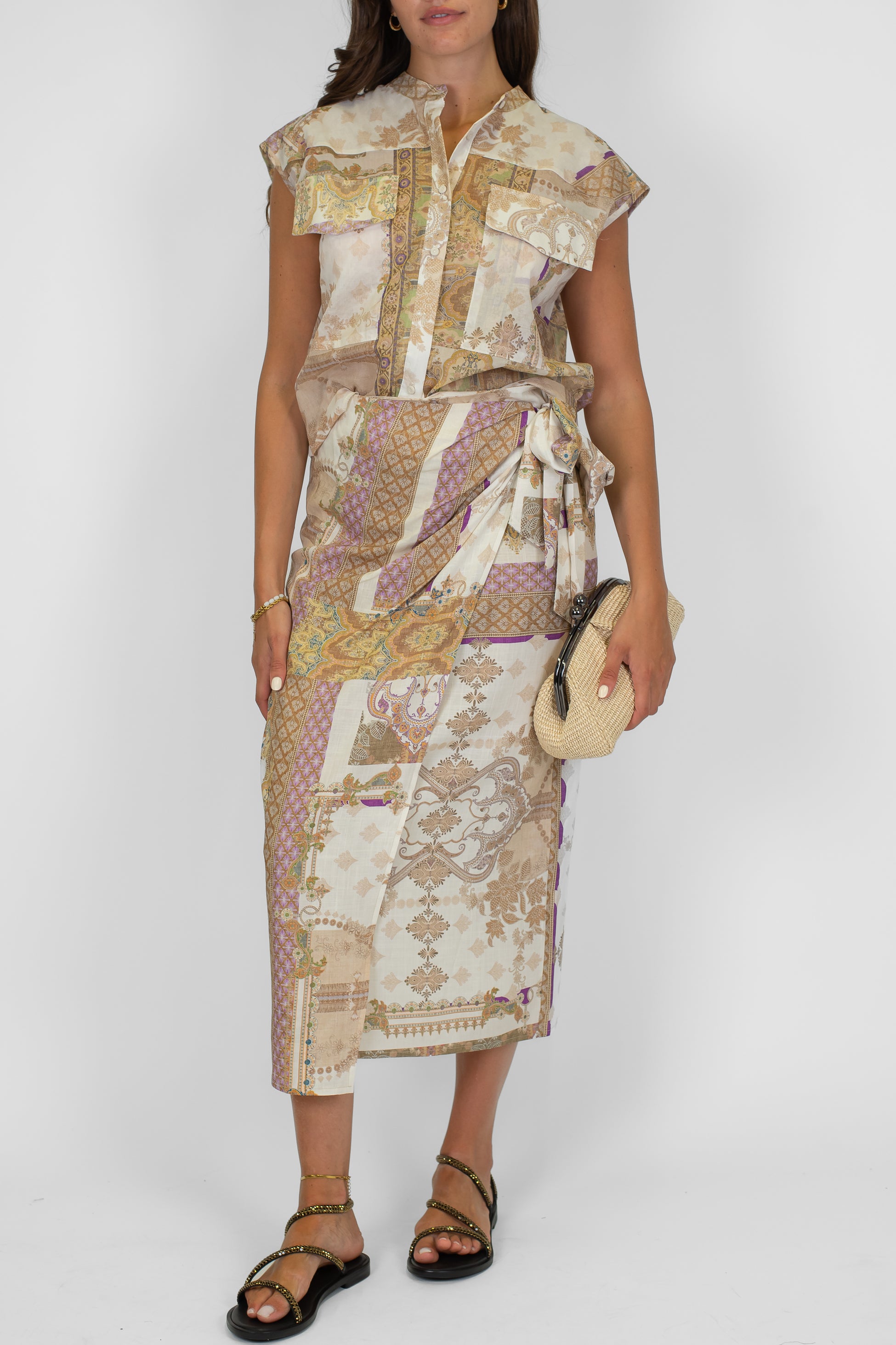 Tensione in - Camicia in cotone fantasia giromaniche