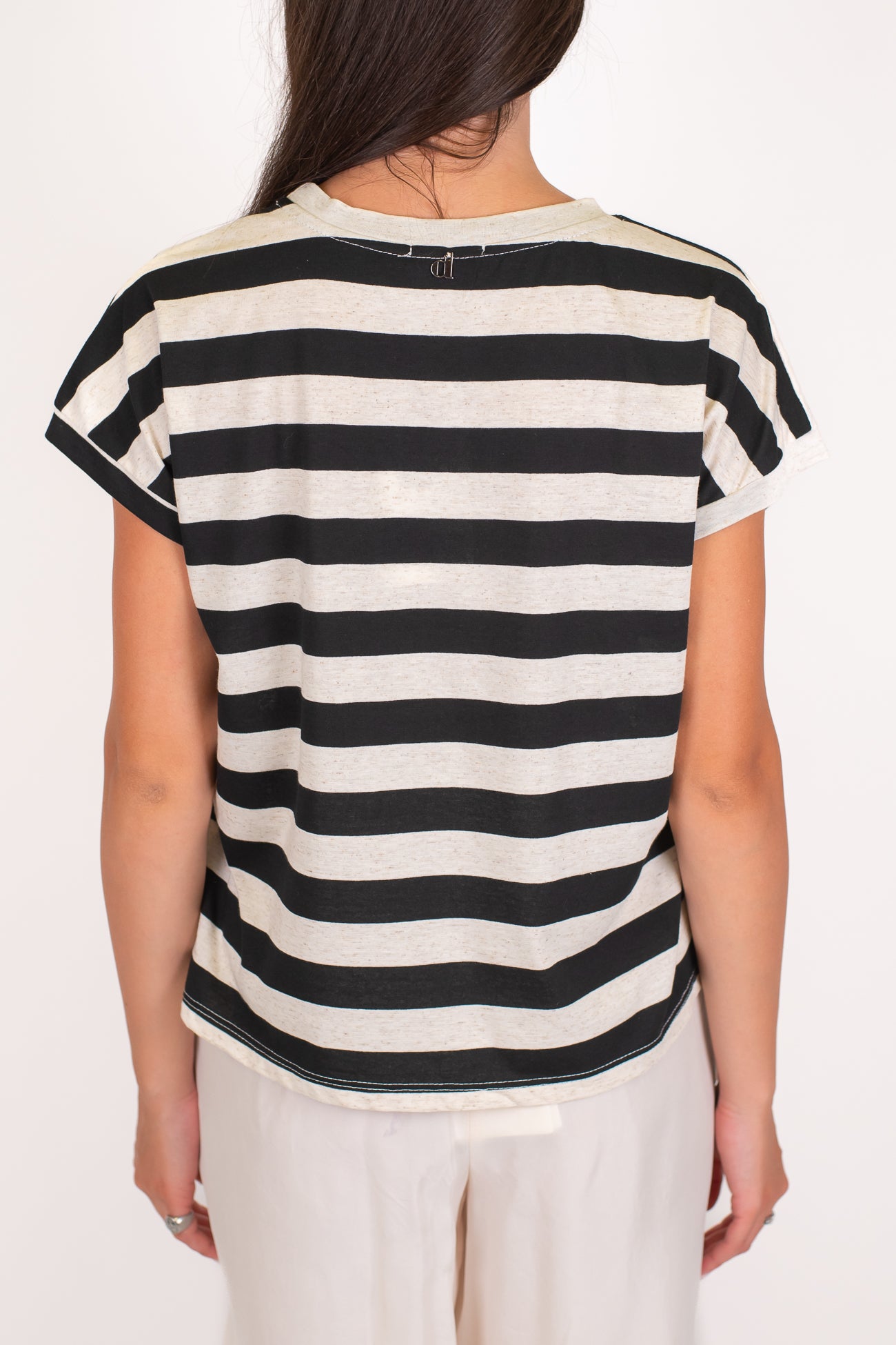 Dixie - T-shirt fantasia a righe in misto cotone e lino