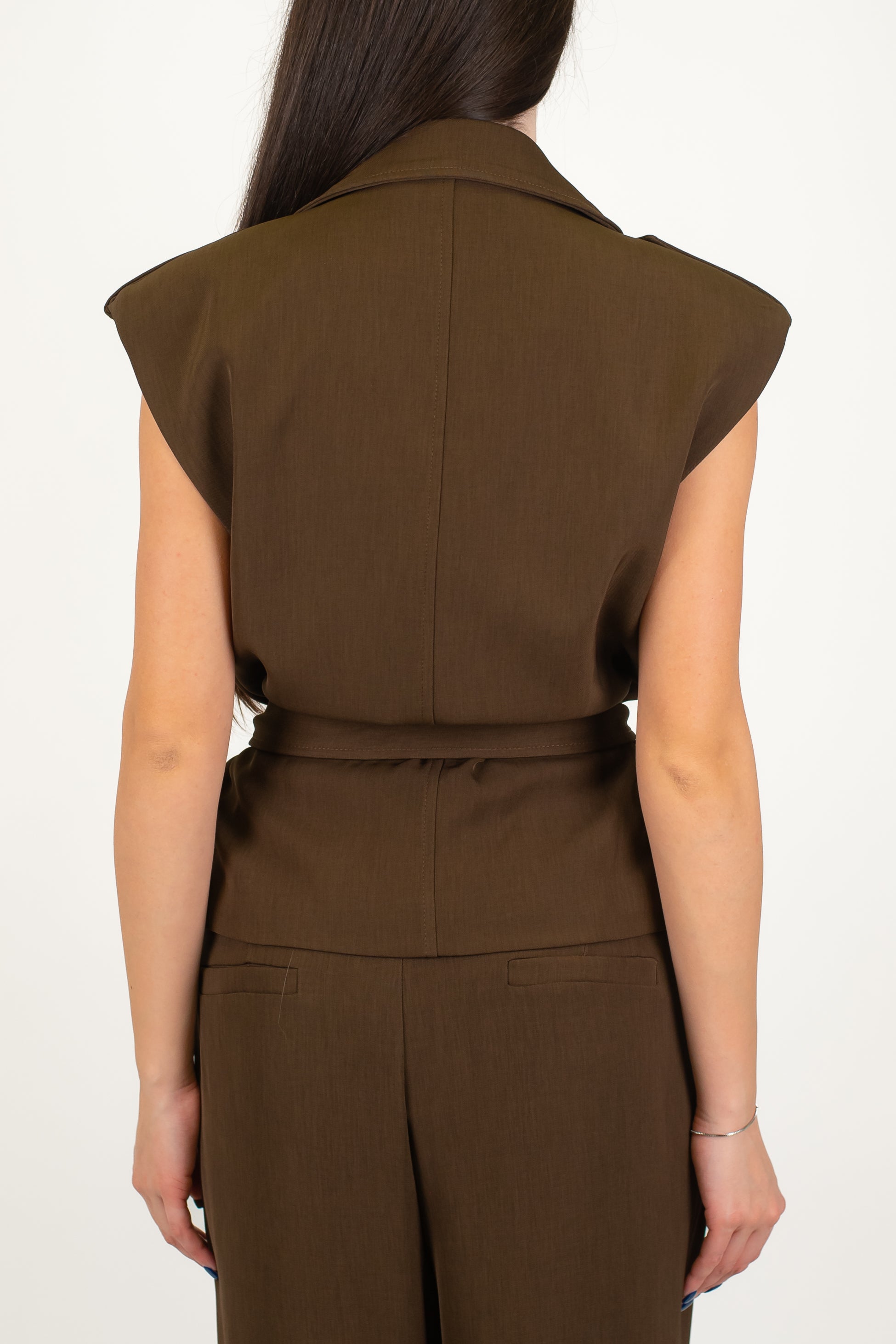 Haveone - Gilet lungo con cintura in tessuto