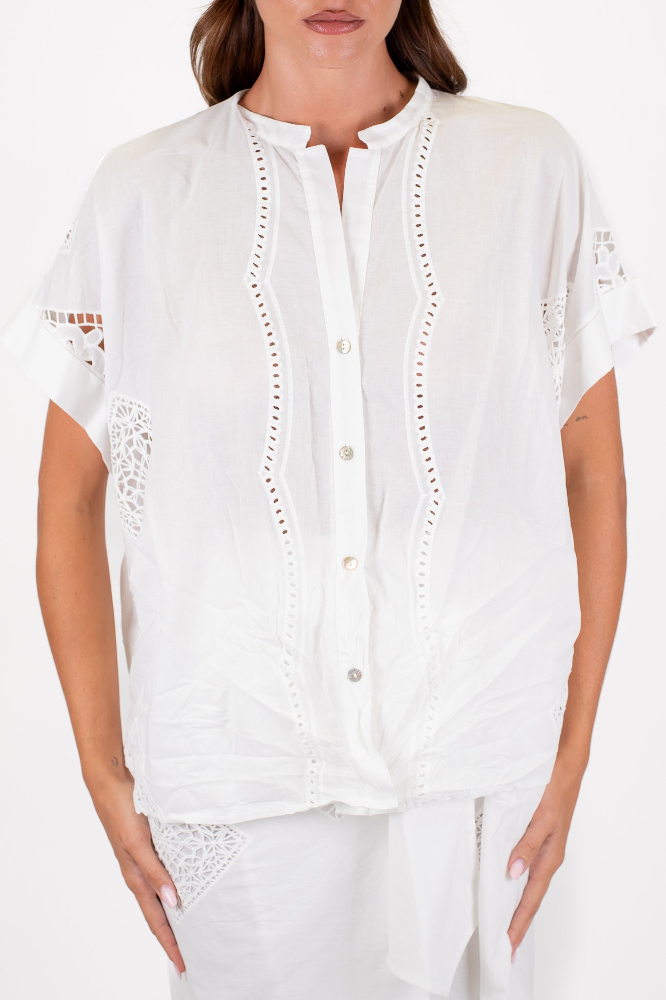Motel - Camicia in cotone con inserti crochet