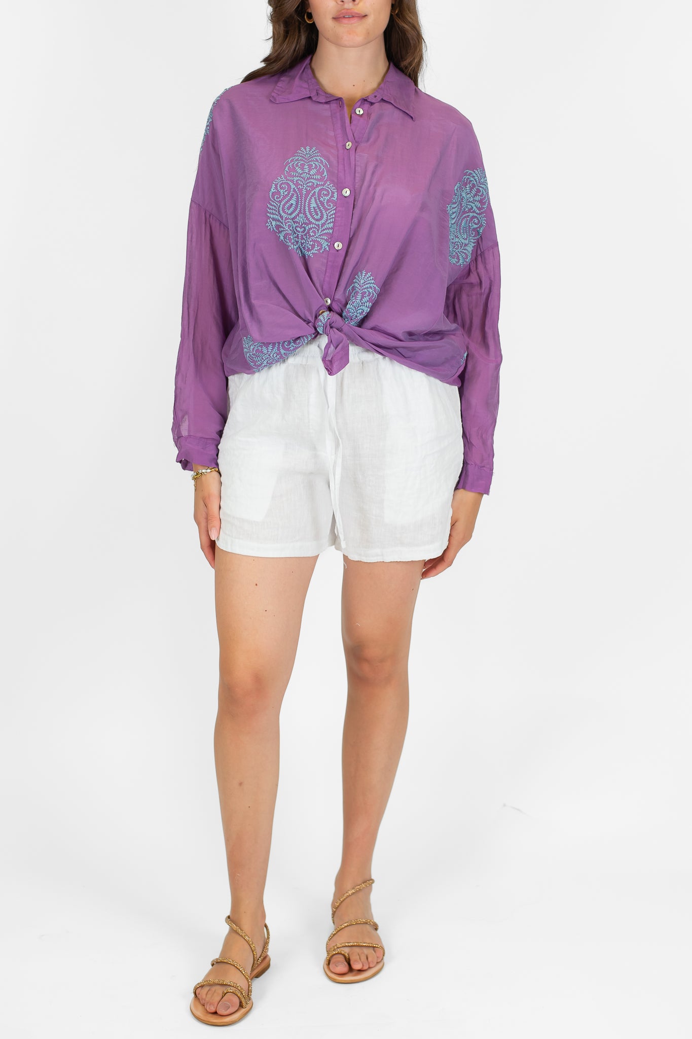 Tensione in - Short 100% lino con elastico in vita