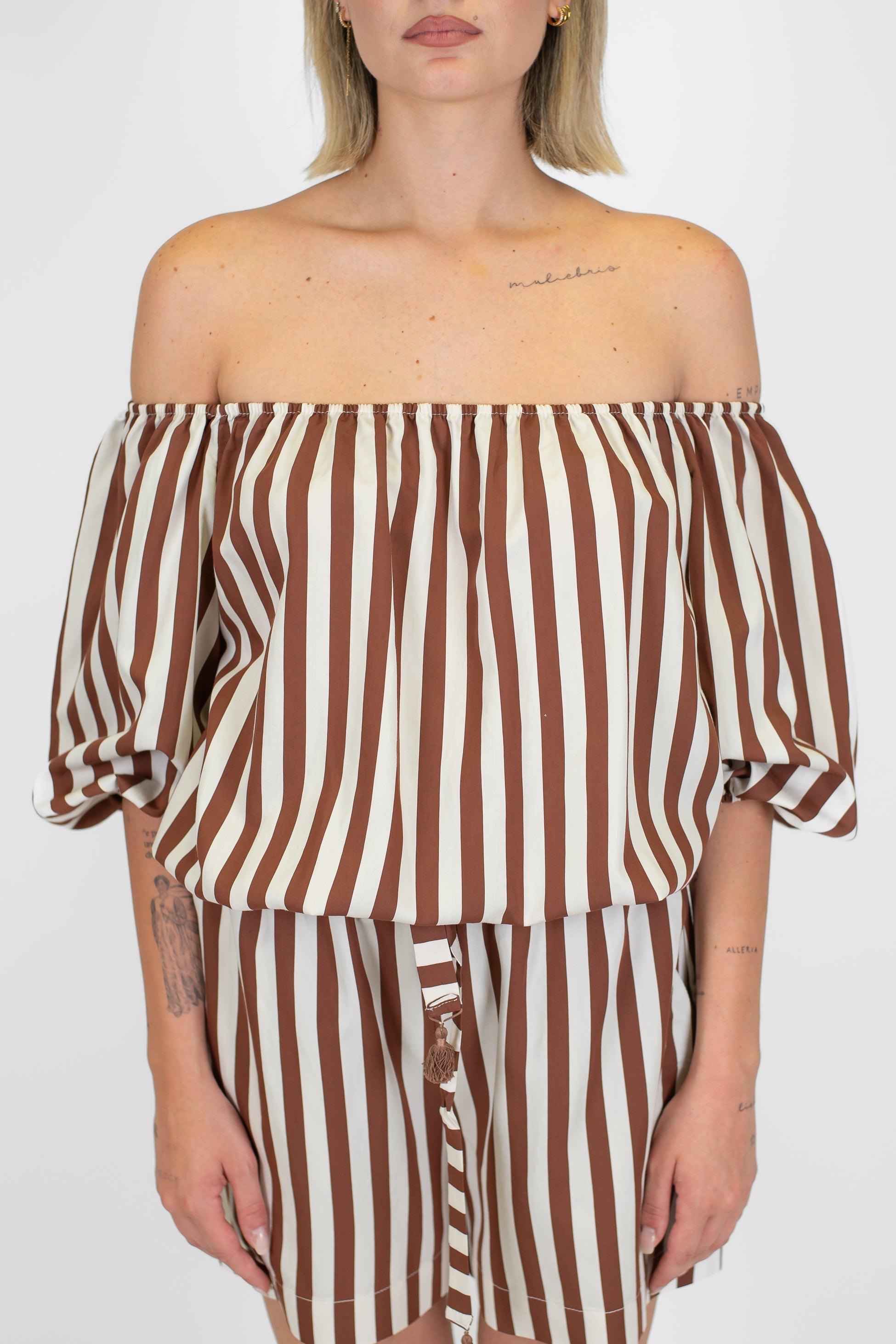 Motel - Blusa fantasia a righe scollo shiffer in viscosa leggera