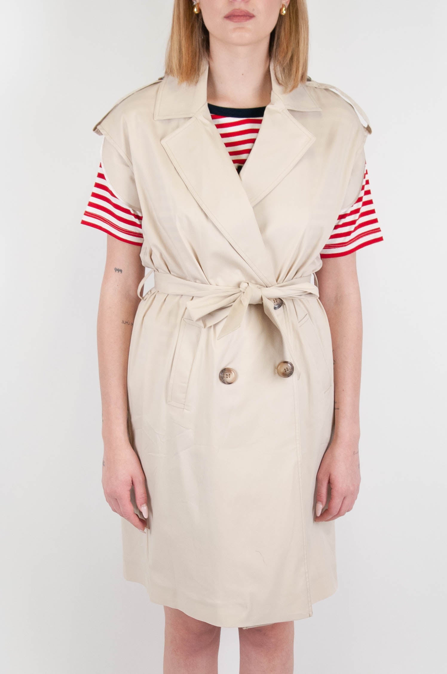 Haveone - Trench smanicato doppiopetto con cintura