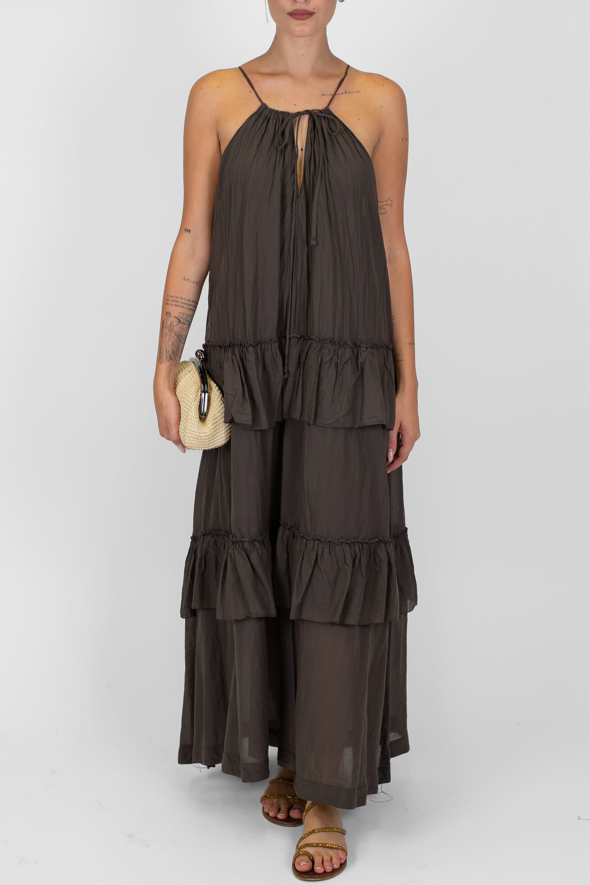 Dixie - Abito lungo in mussola di cotone scollo alla americana