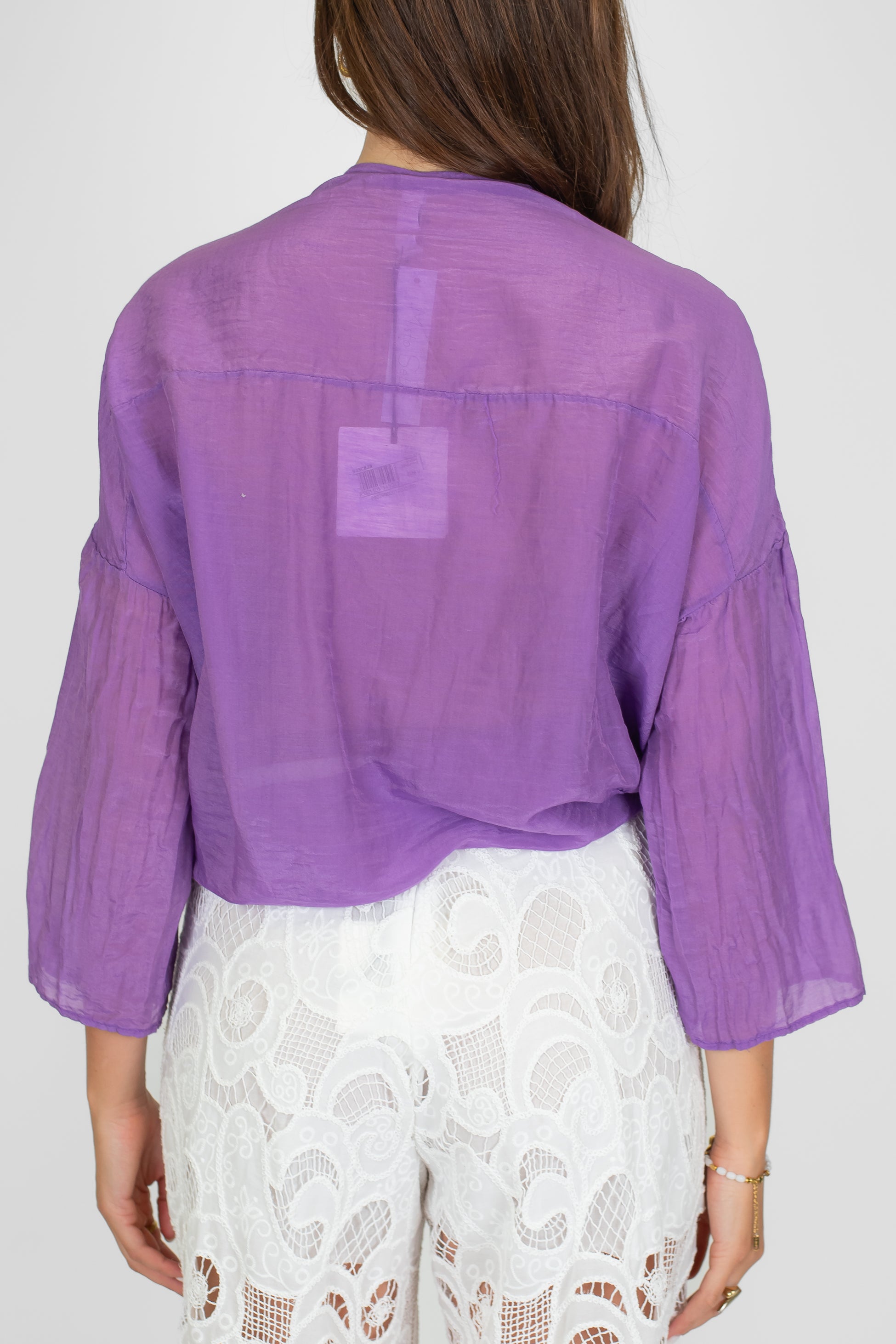 Tensione in - Camicia tinta unita in misto seta con collo coreano