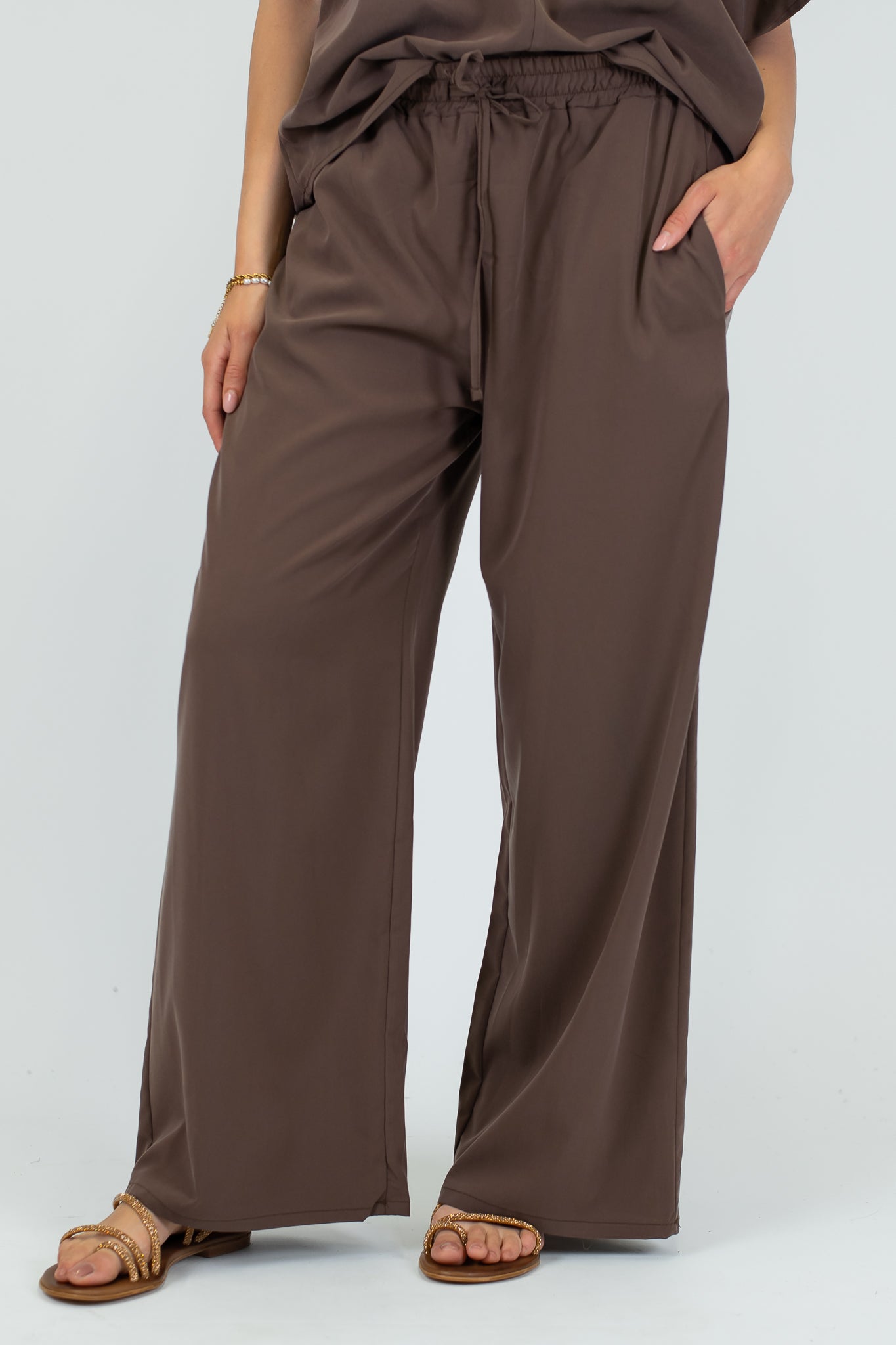 Haveone - Coordinato blusa scollo V e pantalone palazzo in cupro