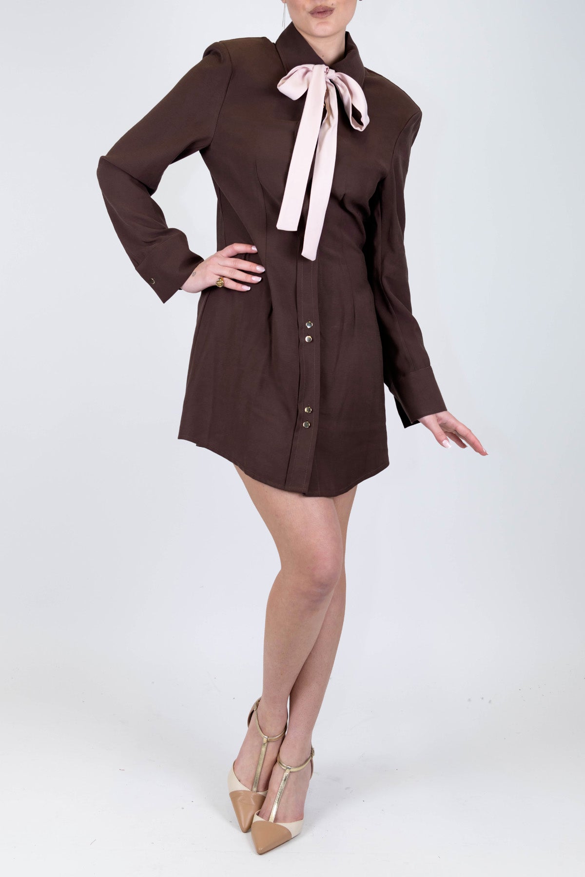 Haveone - Chemisier corto con fiocco al collo a contrasto