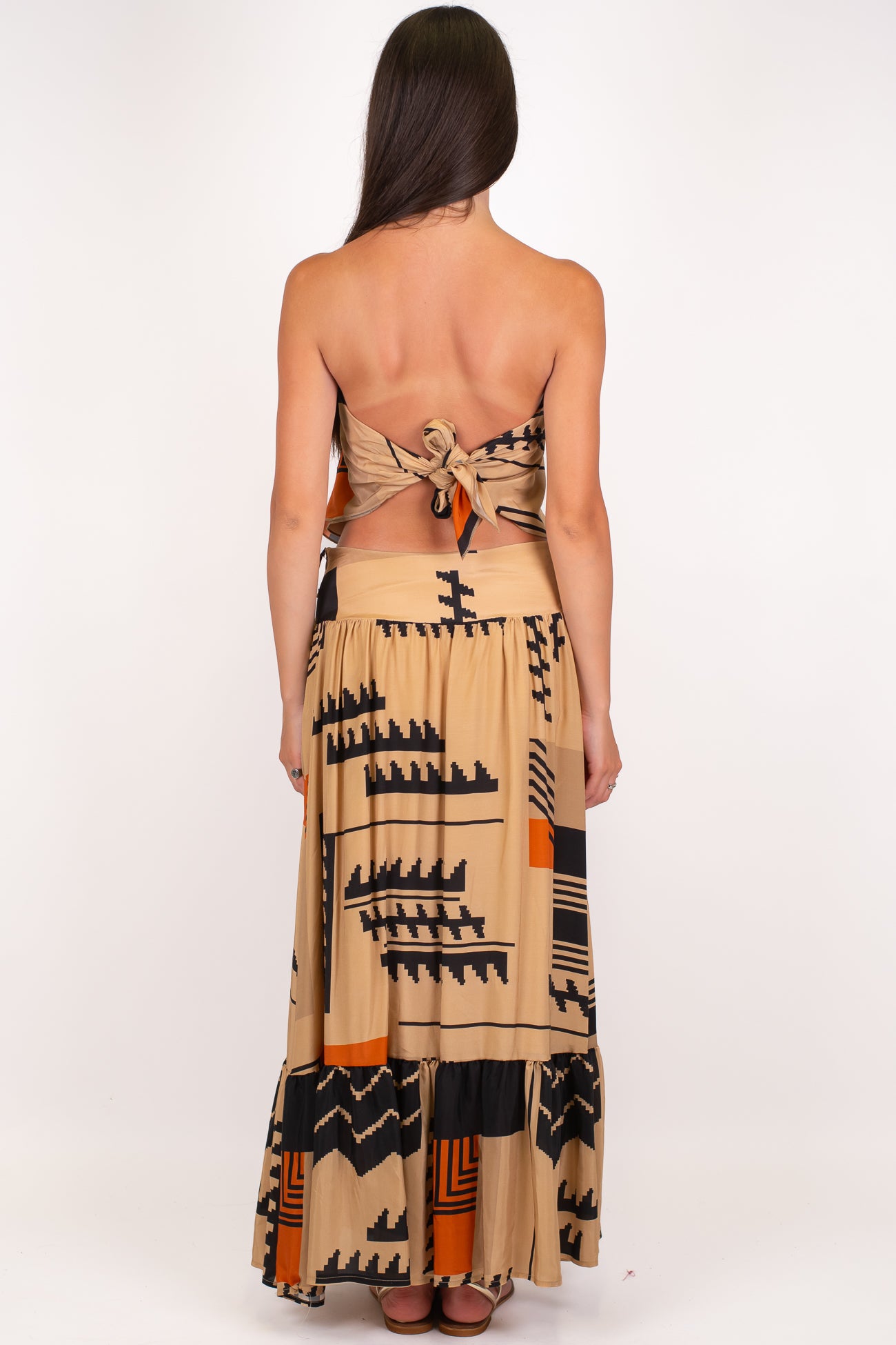 Dixie - Coordinato fantasia etnica in viscosa con gonna e top fazzoletto