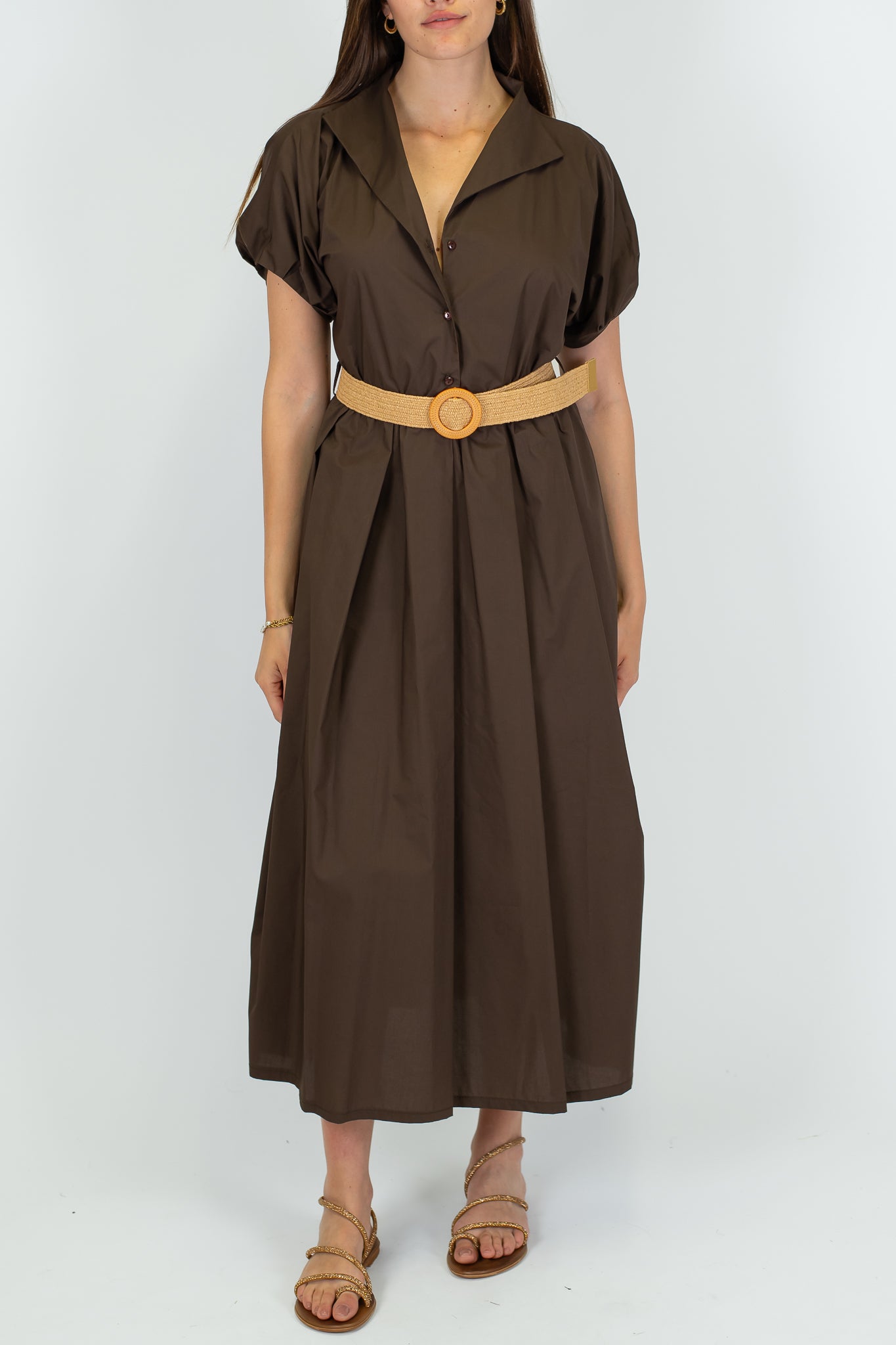 Dixie - Abito in cotone mezza manica con cintura intrecciata