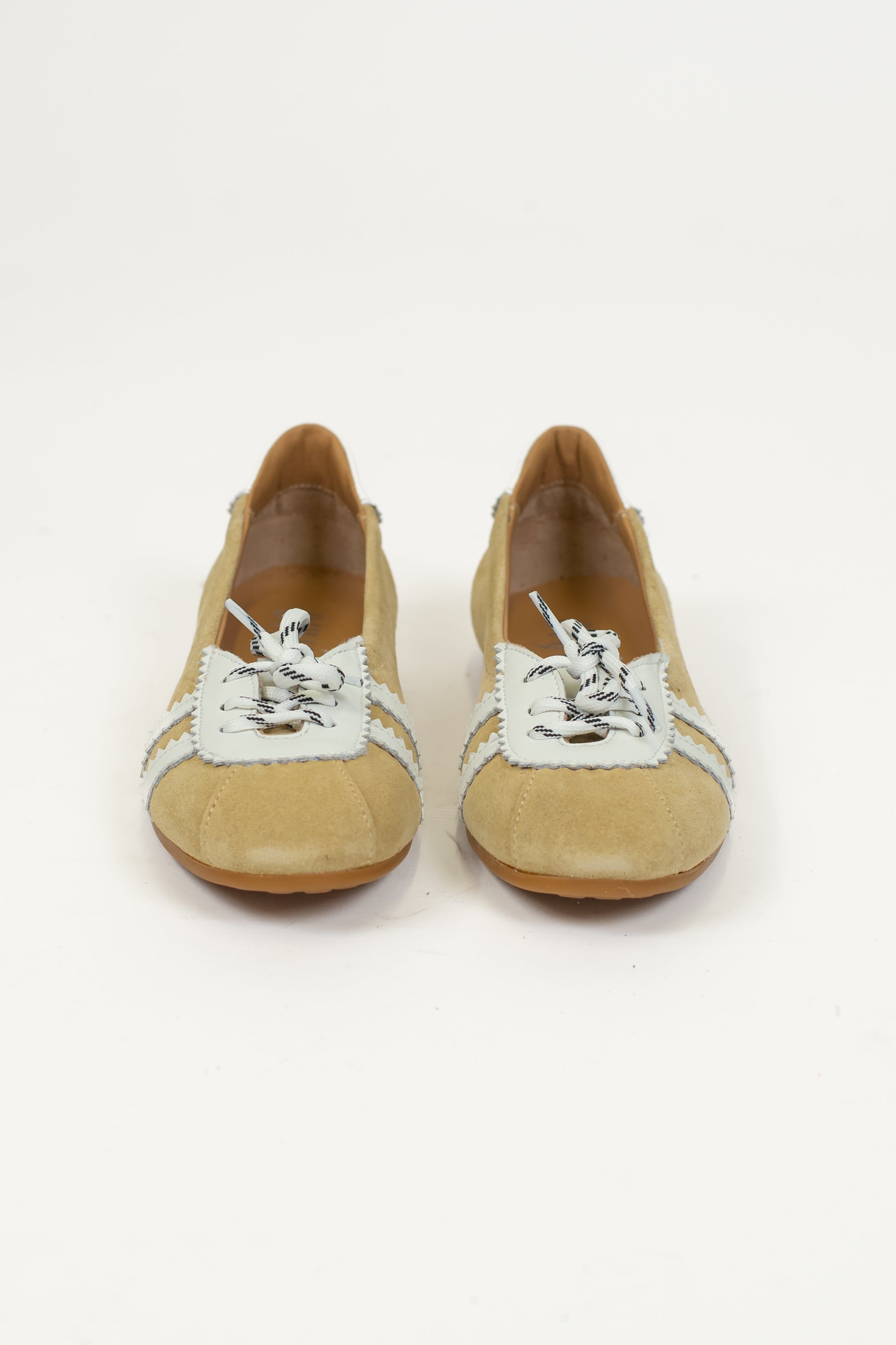 Ovyé - Ballerina in camoscio con inserti in pelle e lacci made in Italy