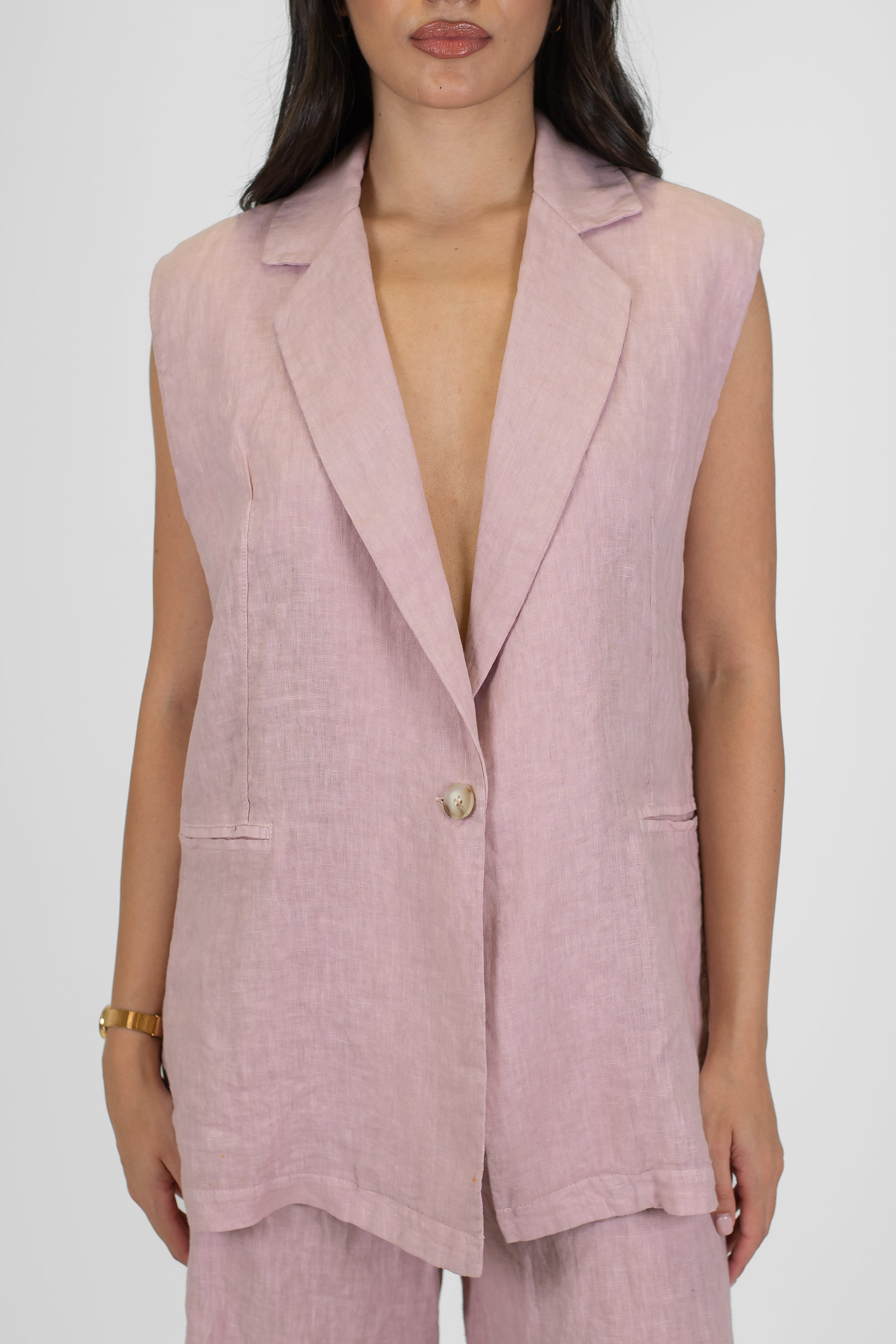 Haveone - Gilet lungo in puro lino con chiusura ad un bottone