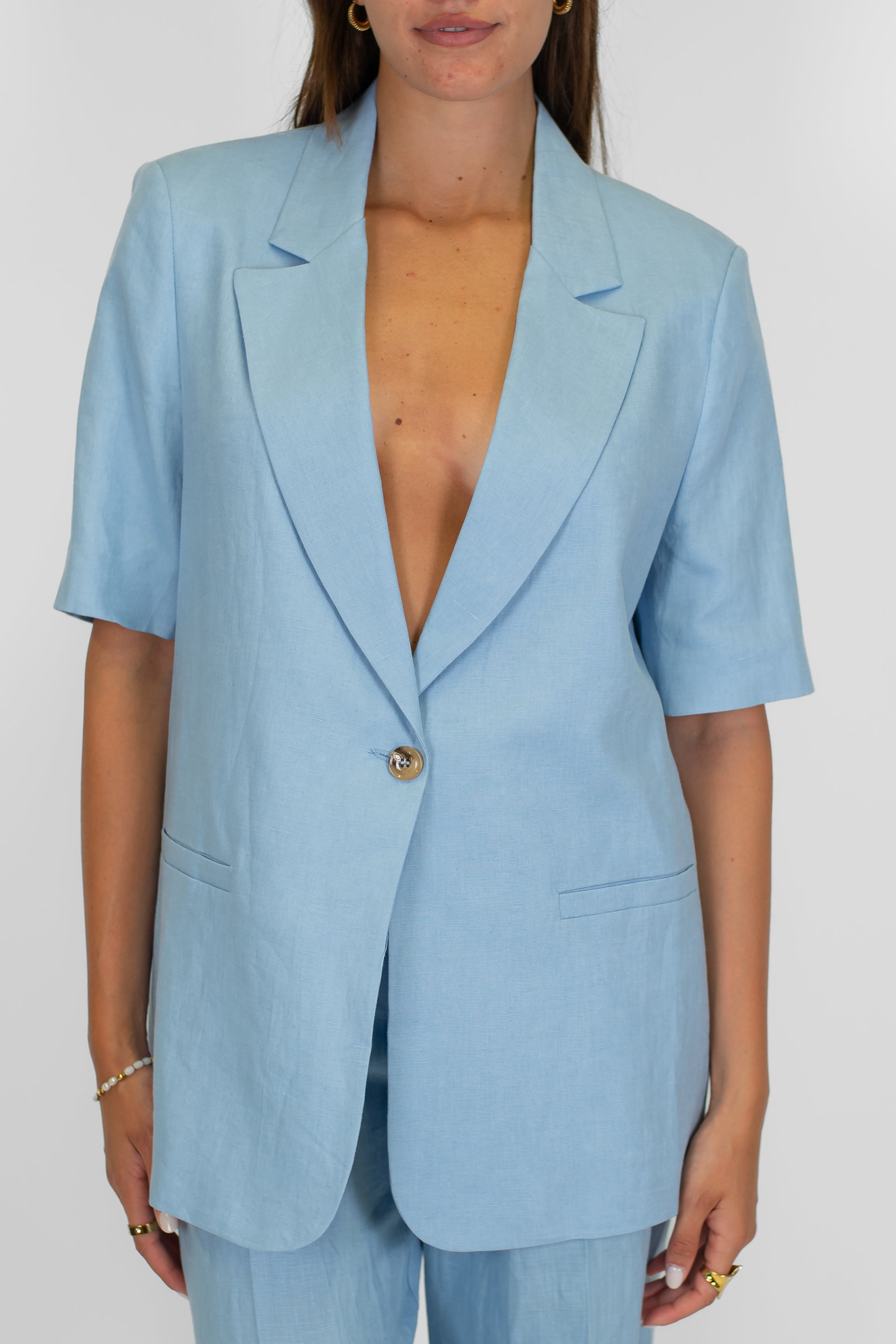 Tensione in - Giacca monopetto mezza manica in 100% lino