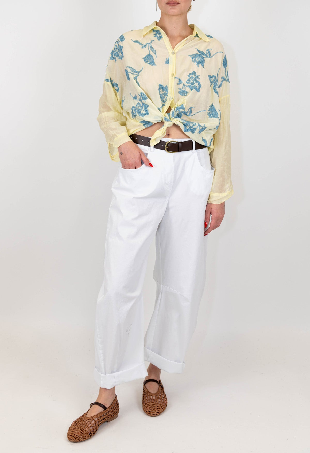 Haveone - Pantalone in viscosa modello balloon con risvolto sul fondo