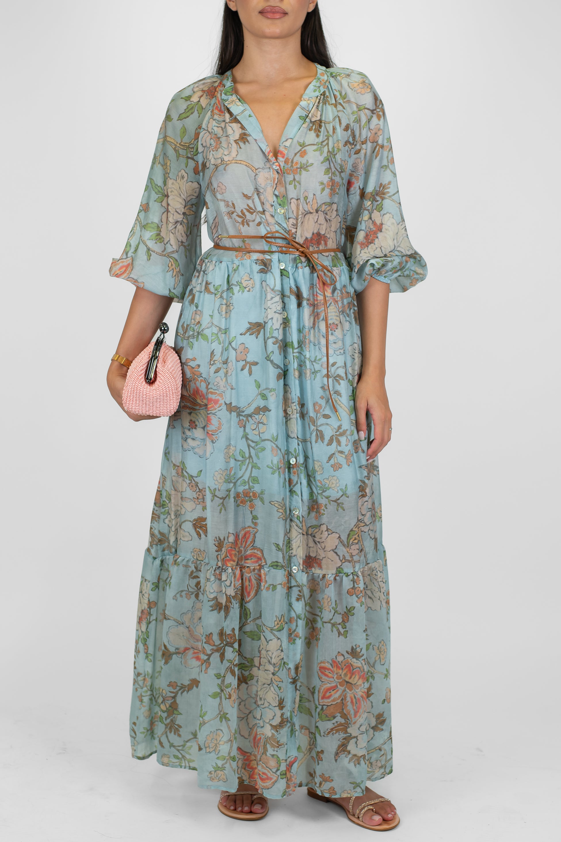 Tensione in - Chemisier fantasia floreale in lyocell con collo coreano e balze