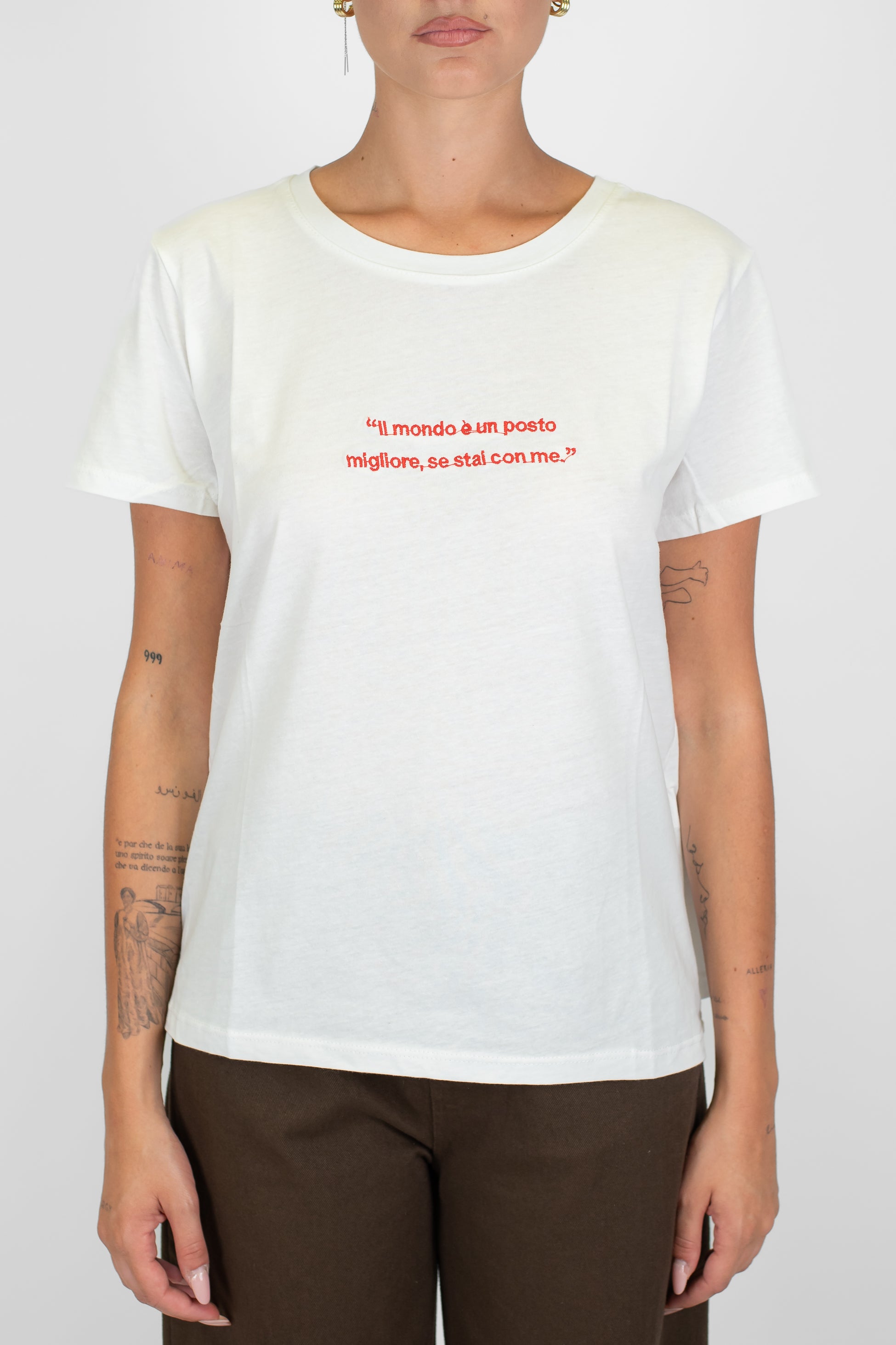 Haveone - T-shirt in cotone con scritta ricamata a contrasto