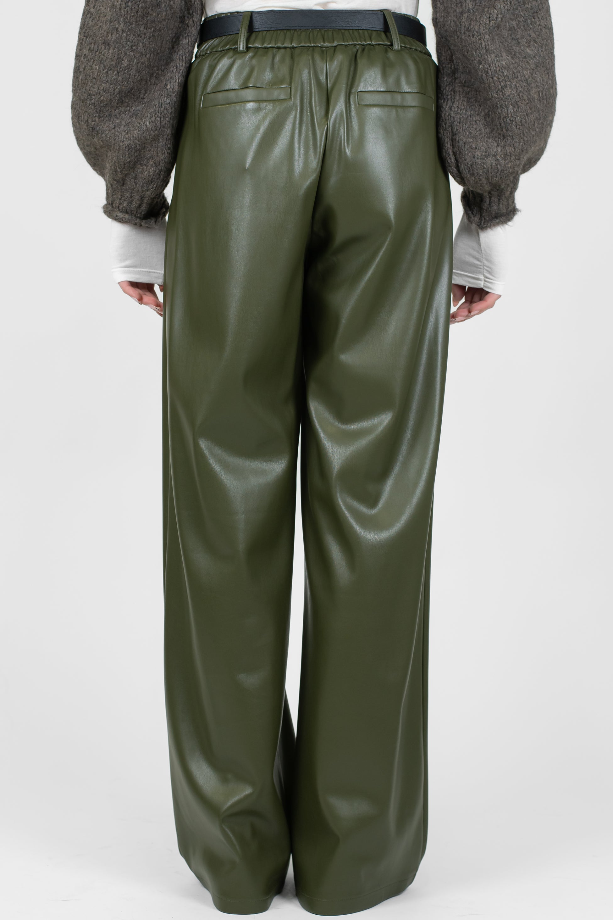 Haveone - Pantalone palazzo in ecopelle con elastico sul retro