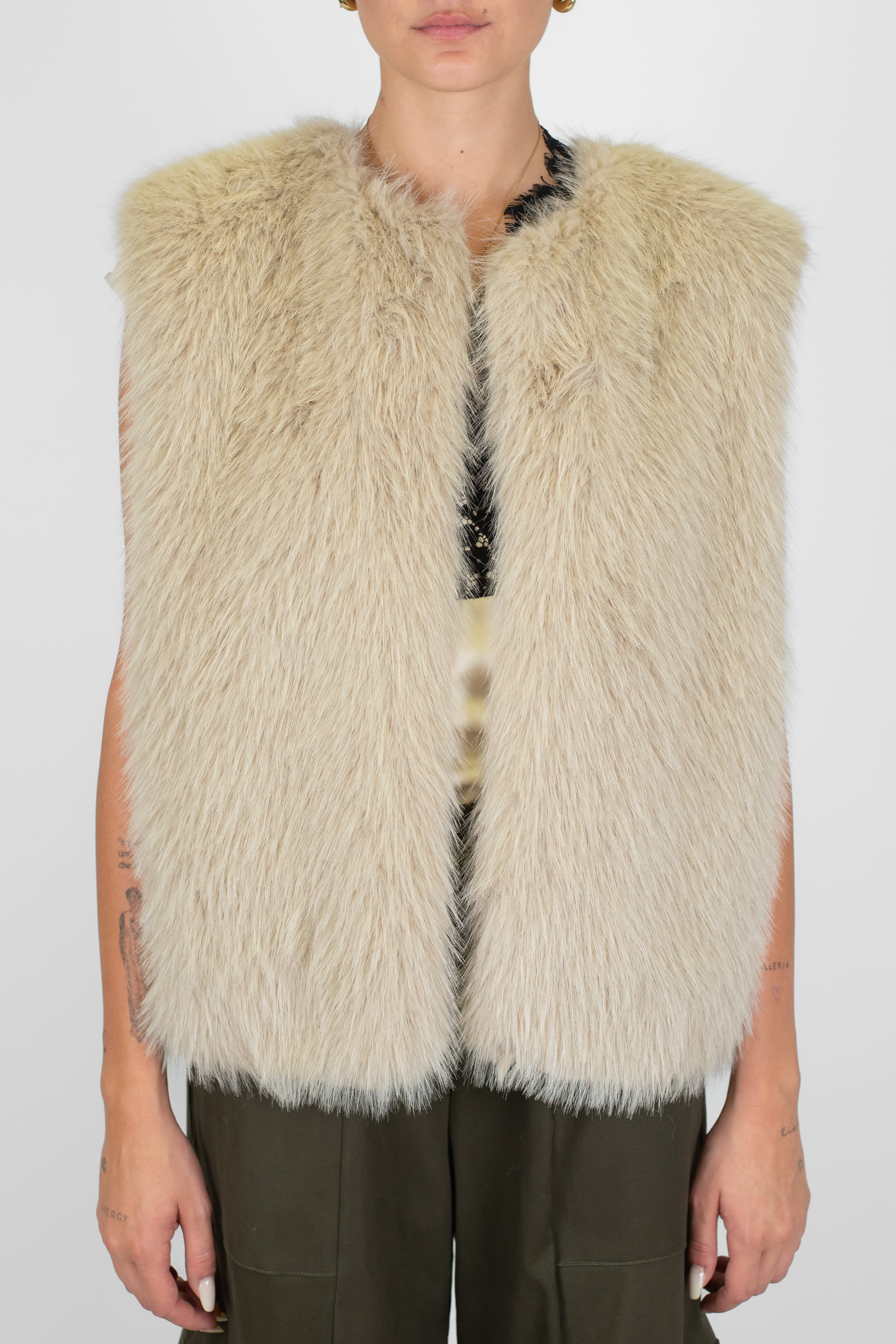 Motel - Gilet in ecopelliccia in misto lana con trama sul retro