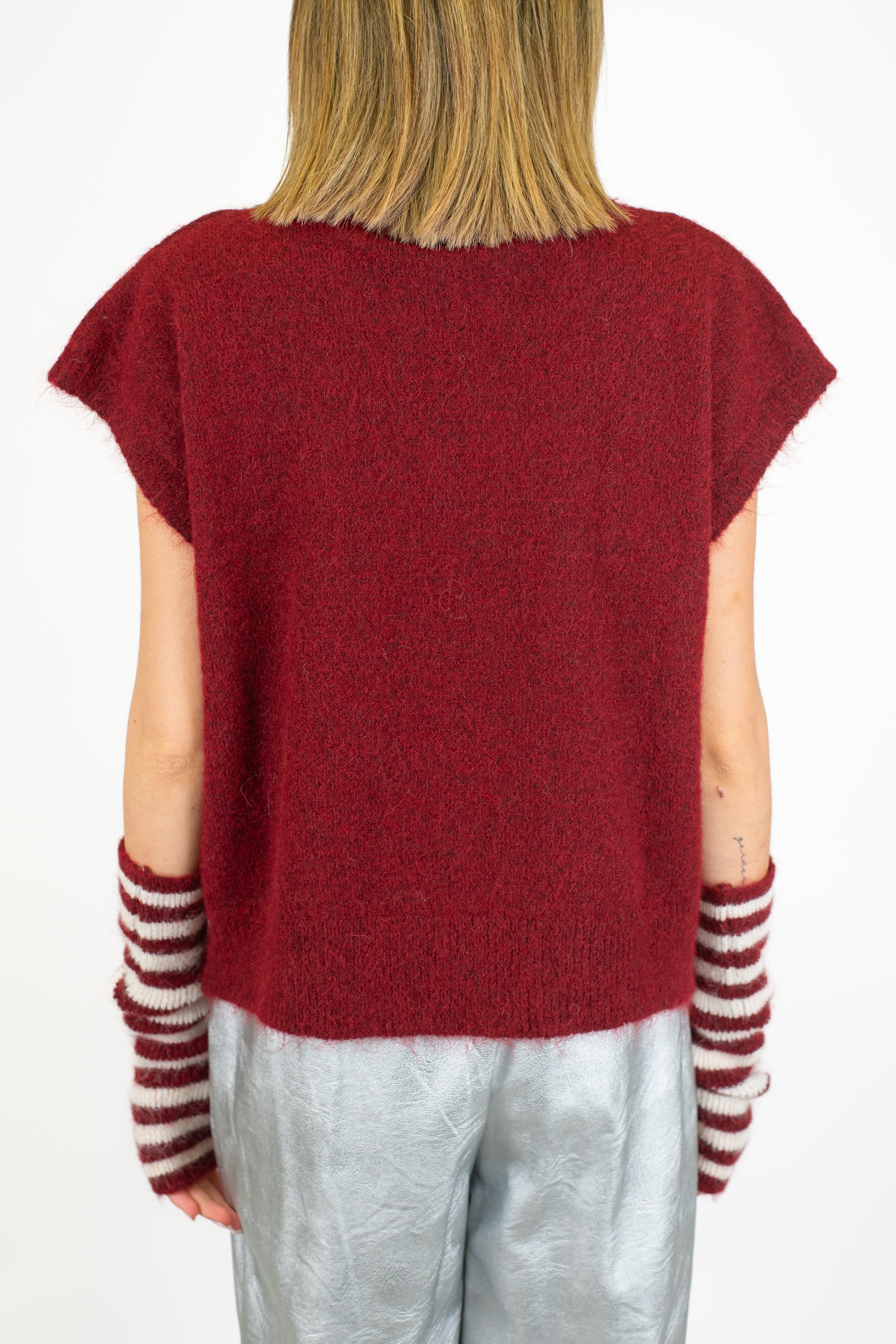 Tensione in - Dolcevita giromaniche in misto lana con manicotti fantasia a righe