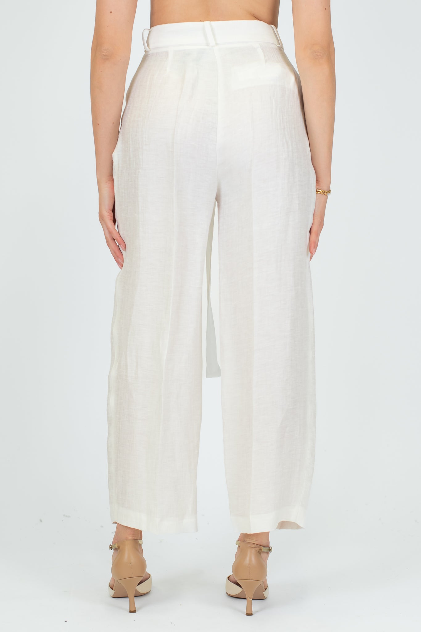 Maryley - Pantalone regular in misto lino con pinces e cintura in tessuto