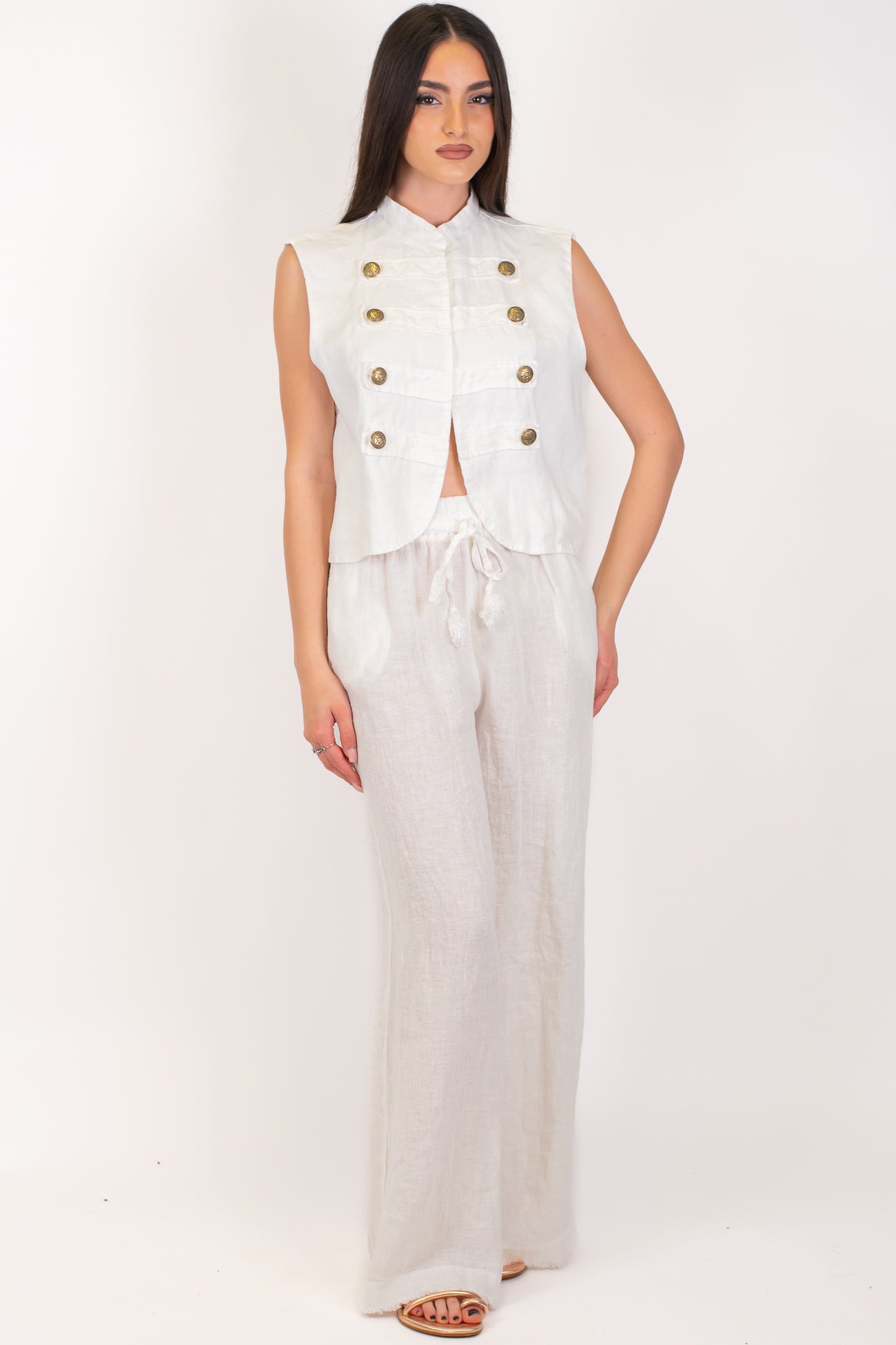 Motel - Pantalone palazzo in puro lino con coulisse