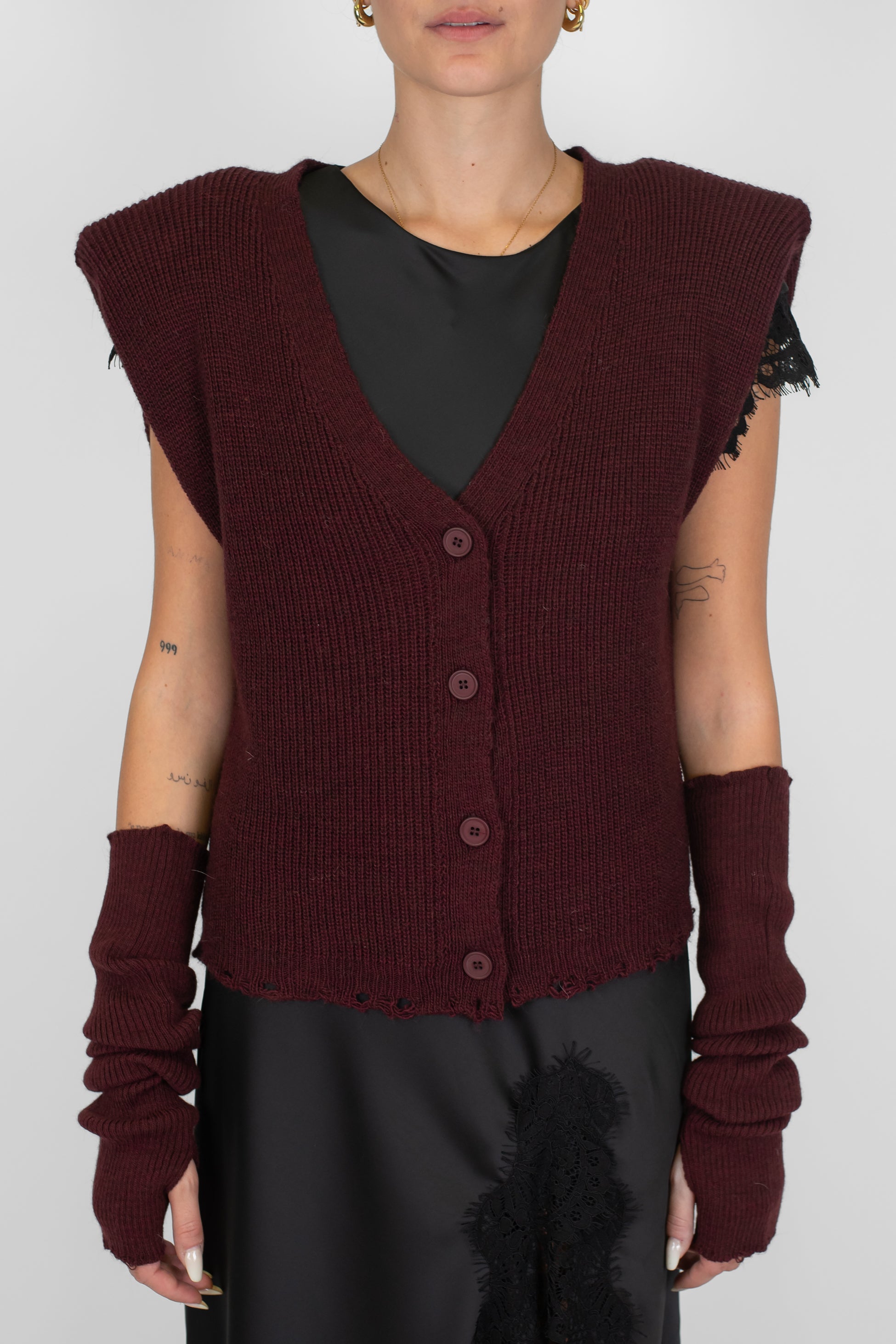 Haveone - Gilet a costine in misto lana con spalline e manicotti