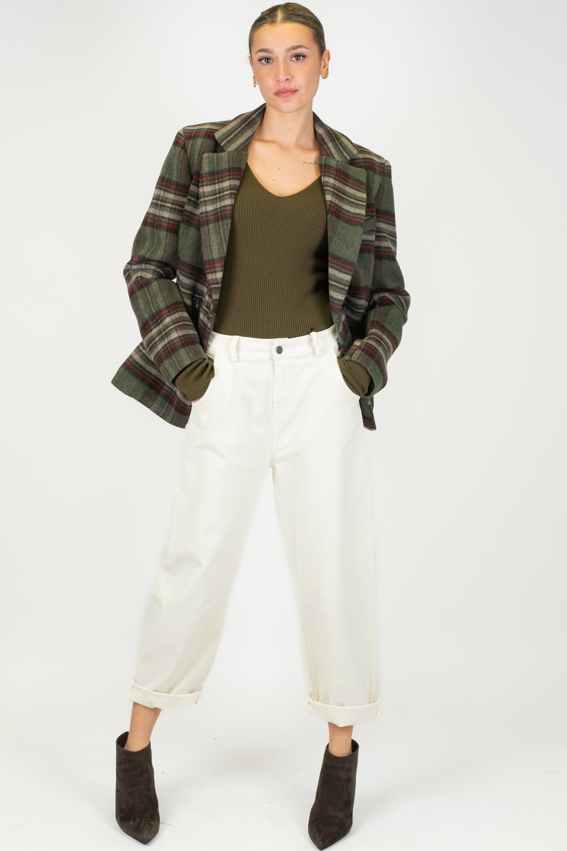 Motel - Giacca monopetto fantasia check in misto lana