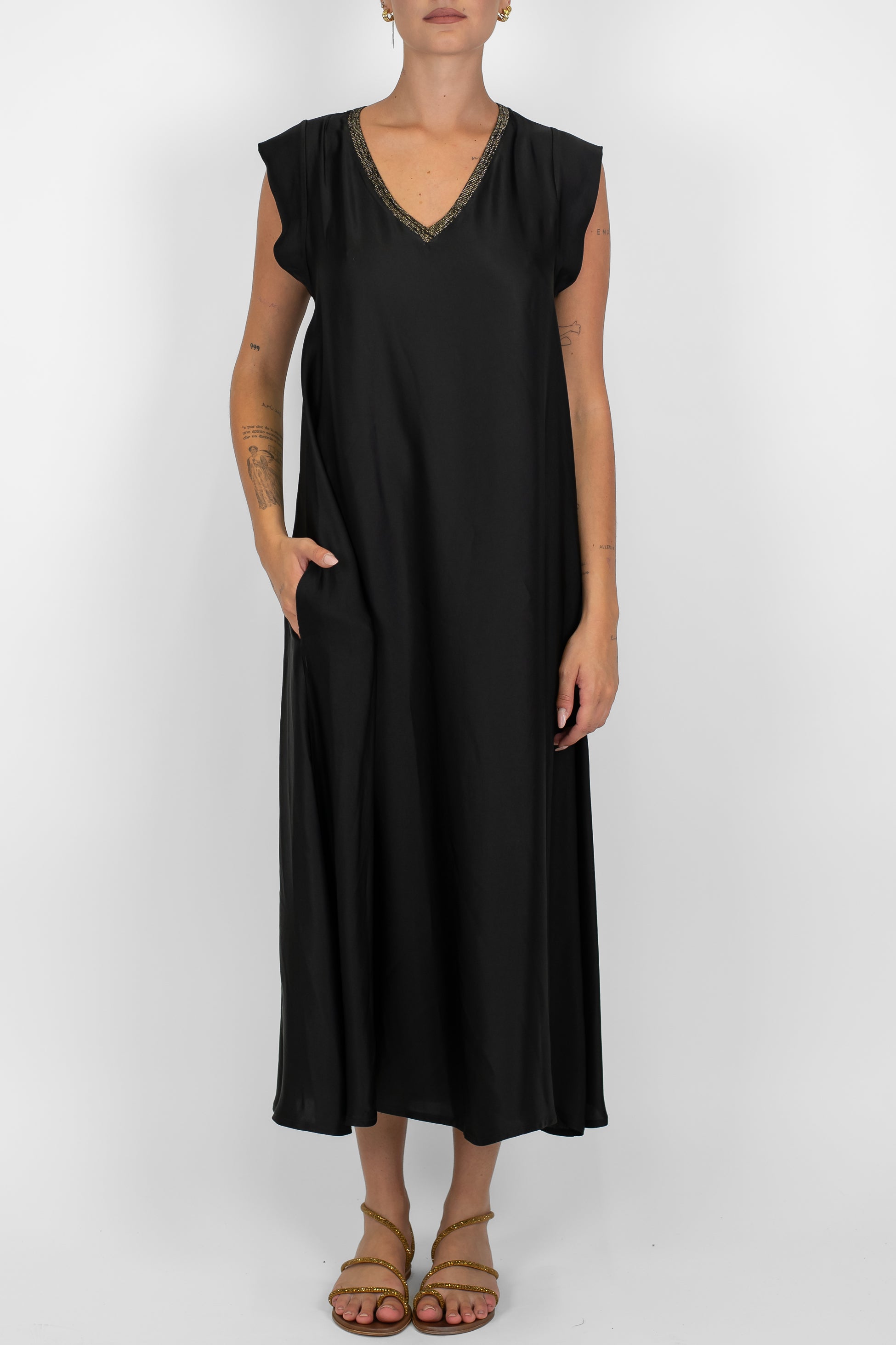 Motel - Abito lungo in viscosa scollo v giromaniche