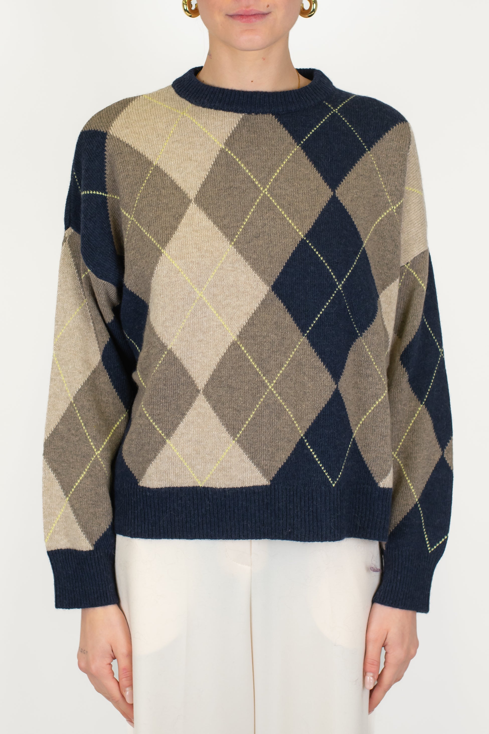 Tensione in - Maglia over fantasia rombi a contrasto in misto lana e cashmere