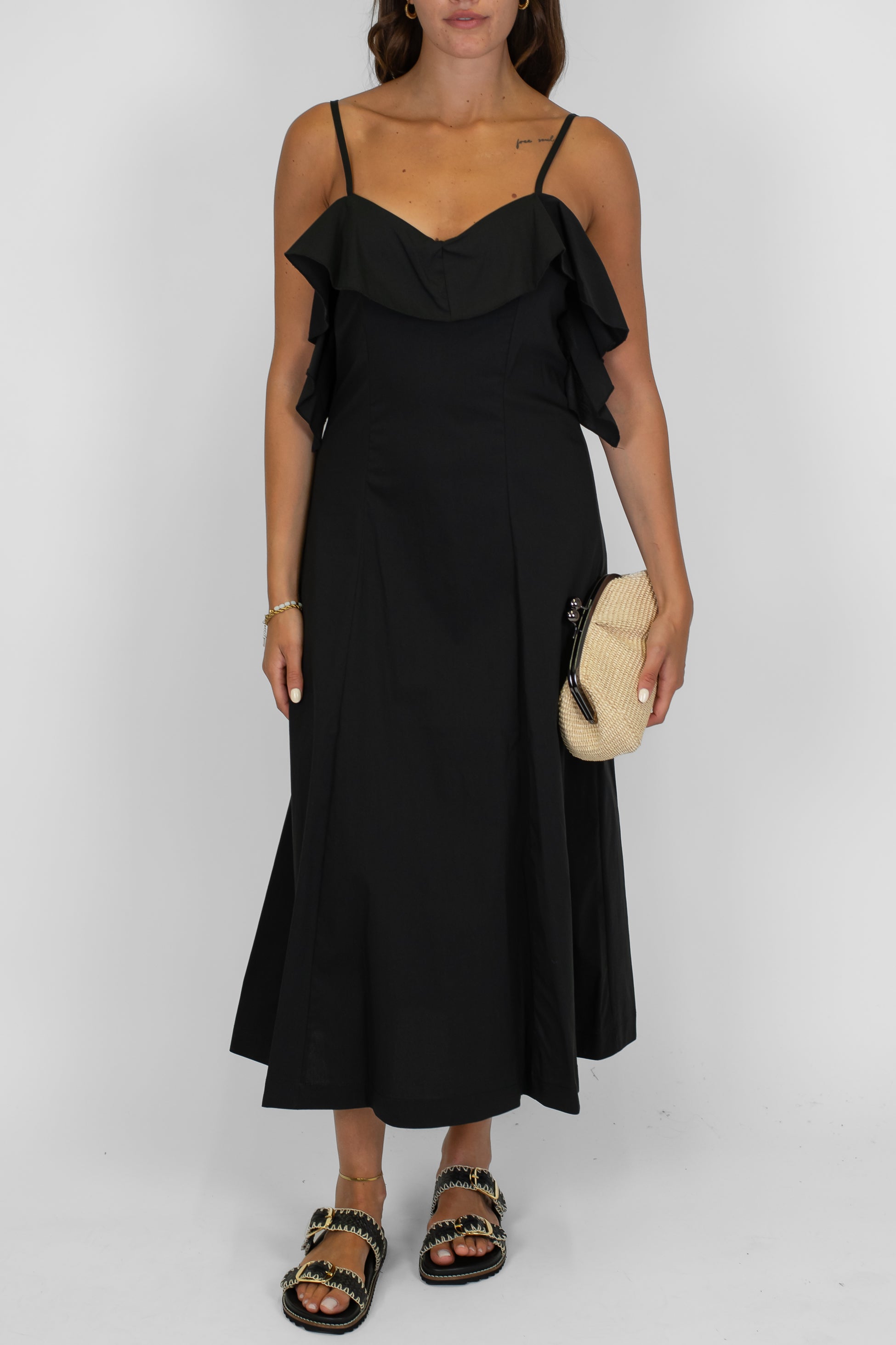 Dixie - Abito lungo con bretelline regolabili e rouches