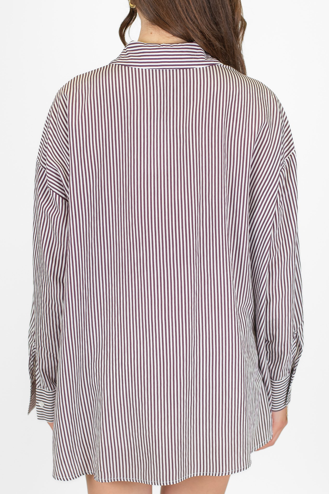 Motel - Camicia over fantasia a righe con tascone e asimmetria fronte-retro