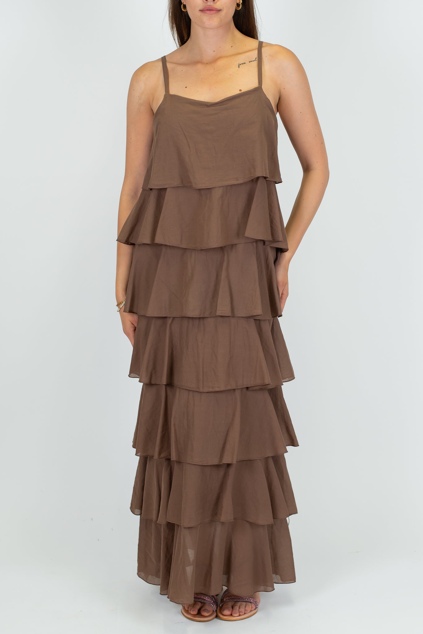 Tensione in - Abito lungo in cotone con balze