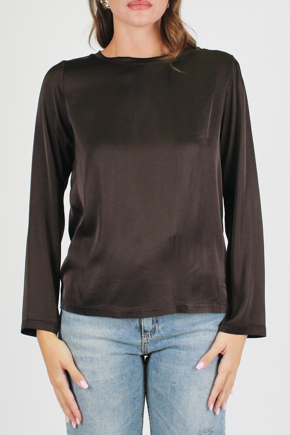 Tensione in - Blusa girocollo tinta unita in viscosa