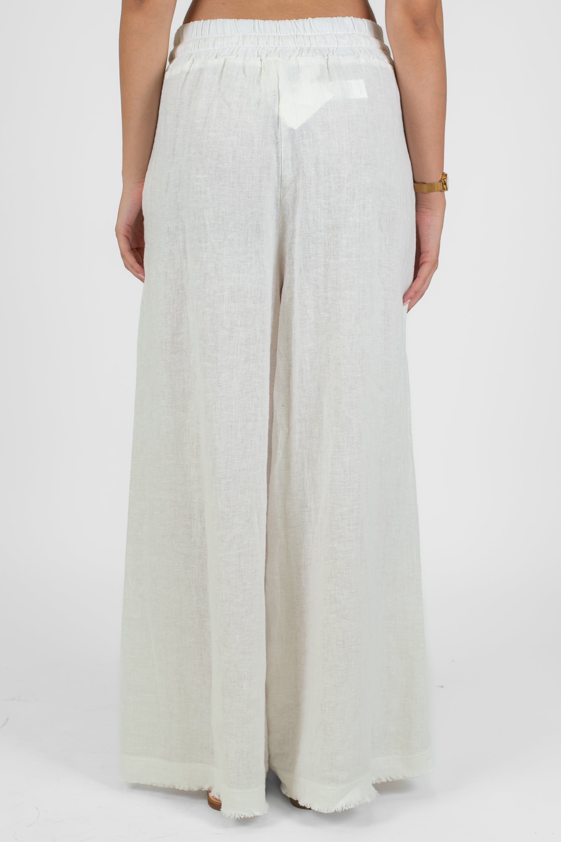 Tensione in - Pantalone palazzo in puro lino con coulisse