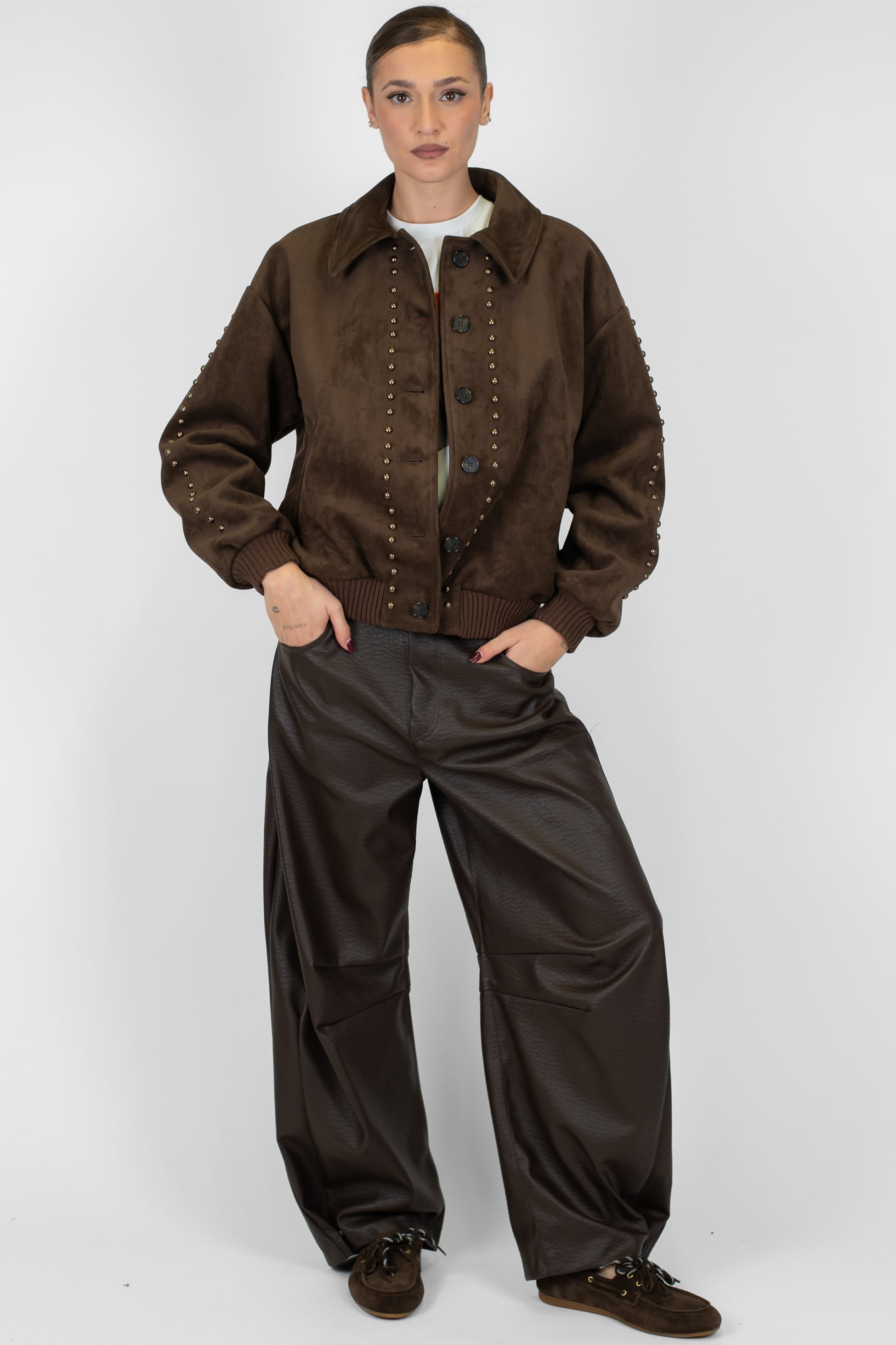 Dixie - Giubbino in suede con borchie