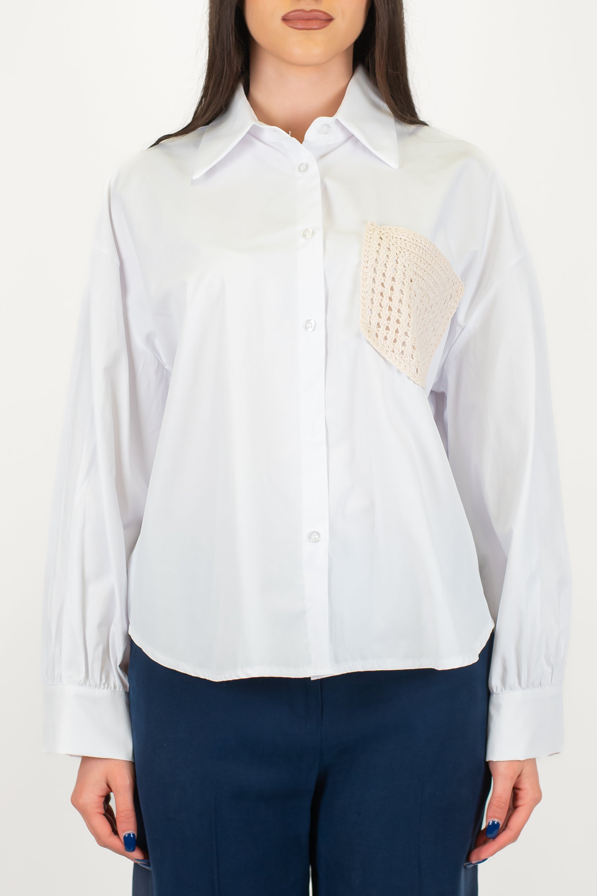 Haveone - Camicia over con tasca ricamata a contrasto