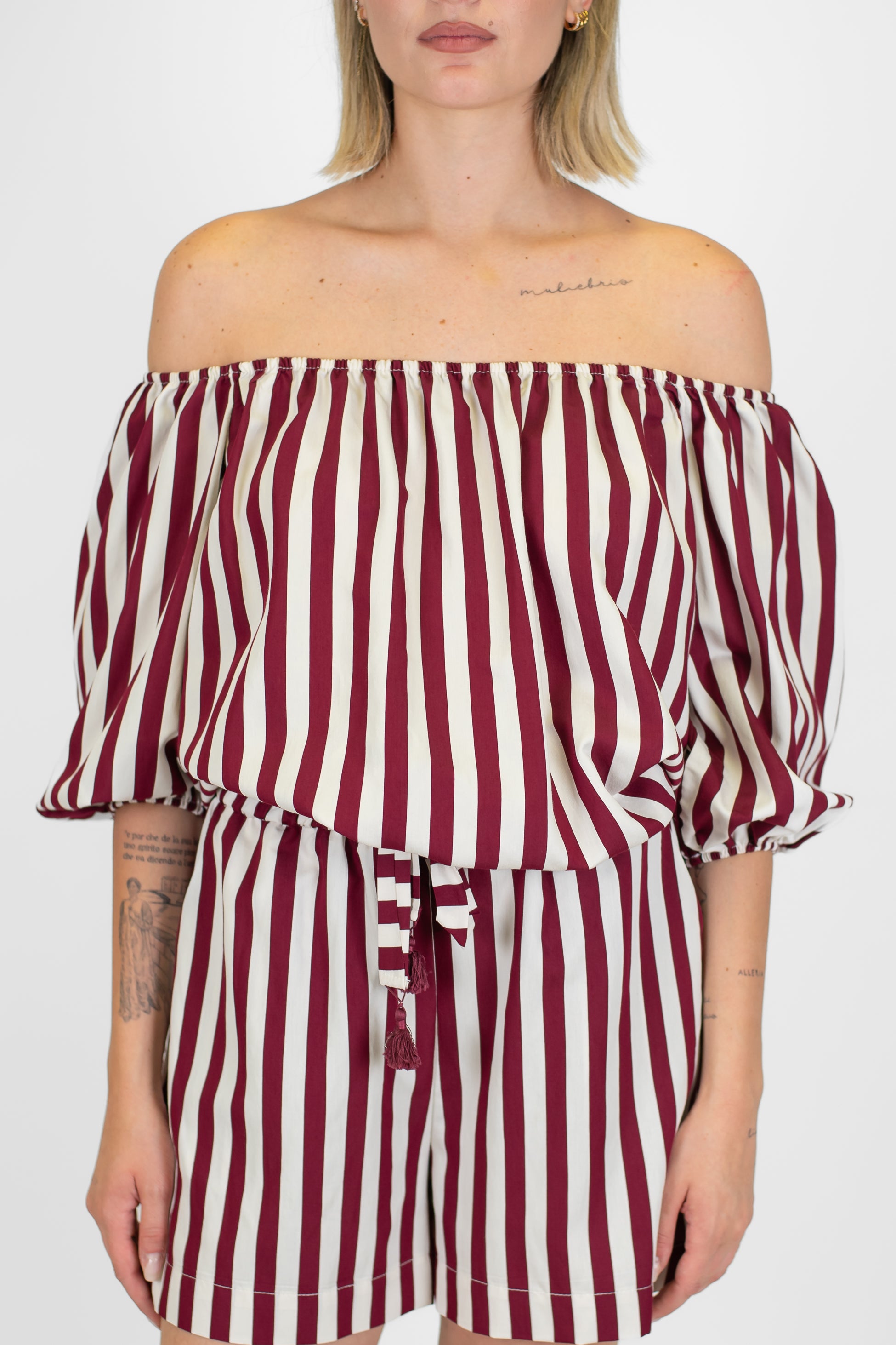 Motel - Blusa fantasia a righe scollo shiffer in viscosa leggera