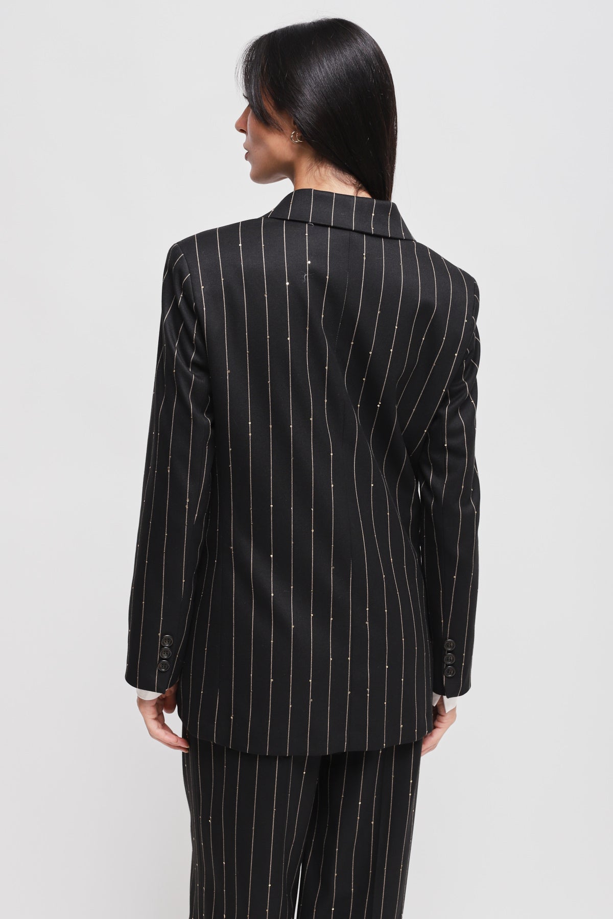 Maryley - Giacca doppiopetto gessata con spilla e paillettes