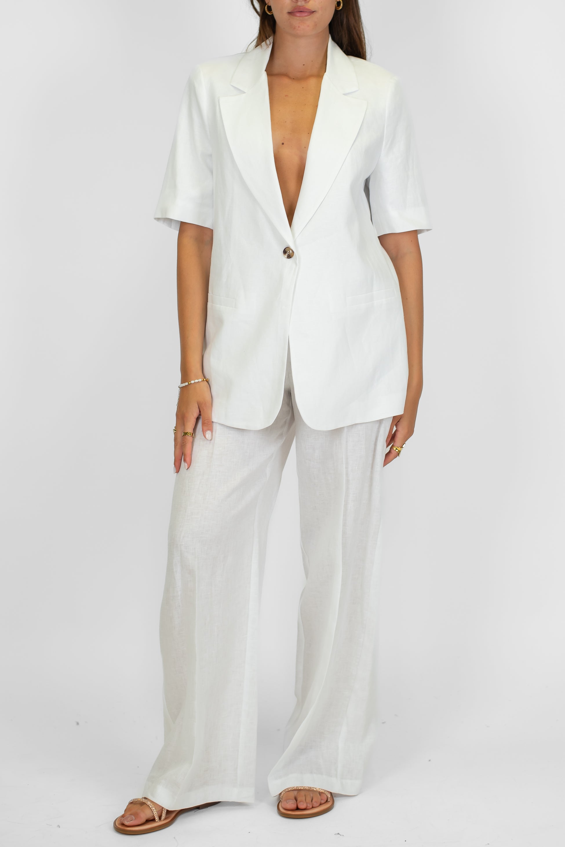 Tensione in - Giacca monopetto mezza manica in 100% lino