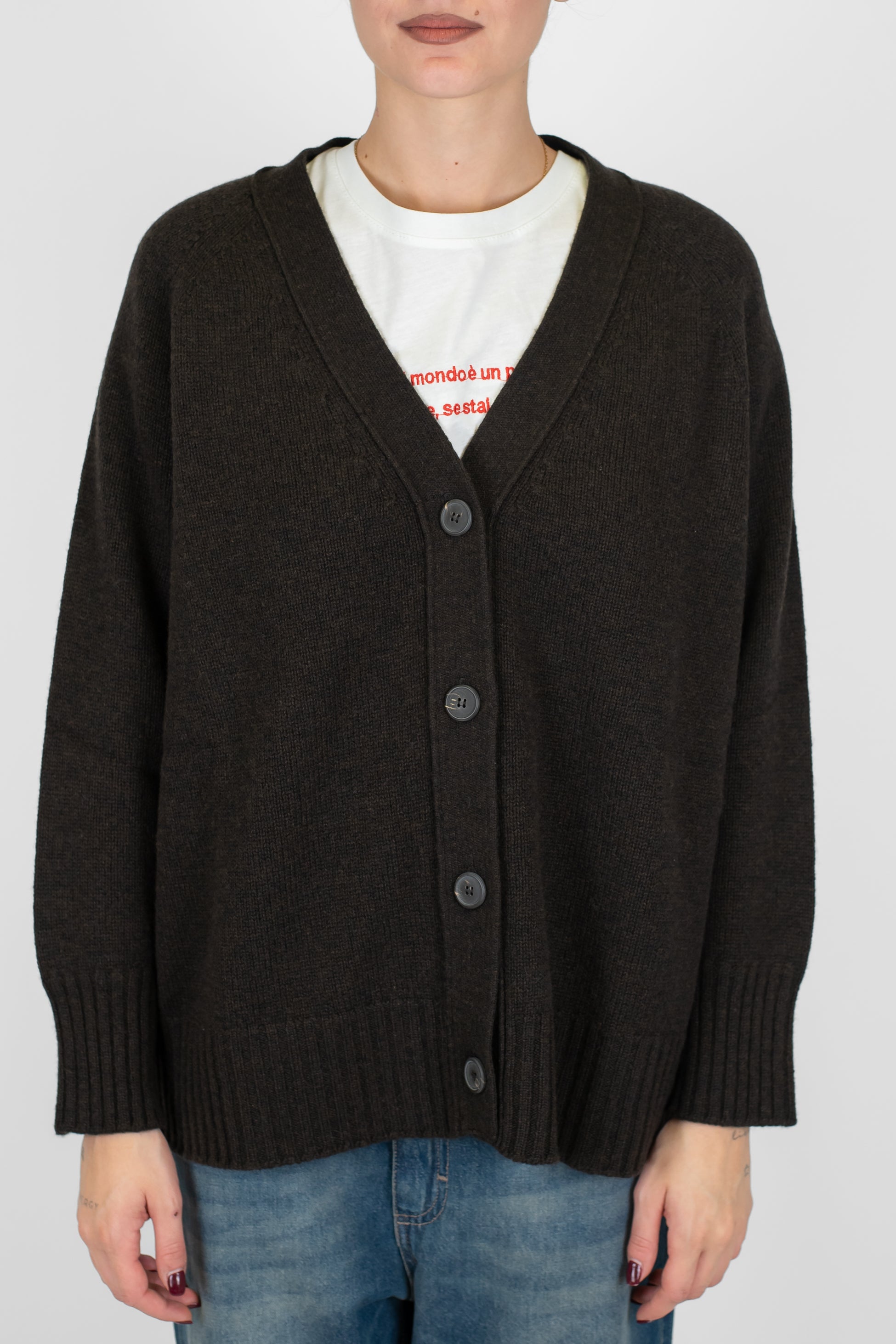 Tensione in - Cardigan scollo a V in lana e cashmere