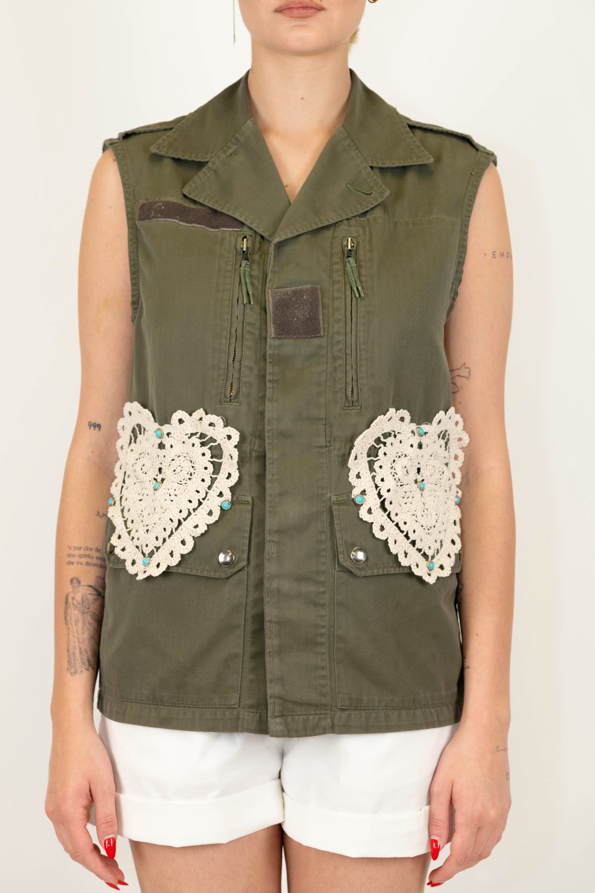 Dixie - Gilet in tessuto vintage con applicazione in crochet