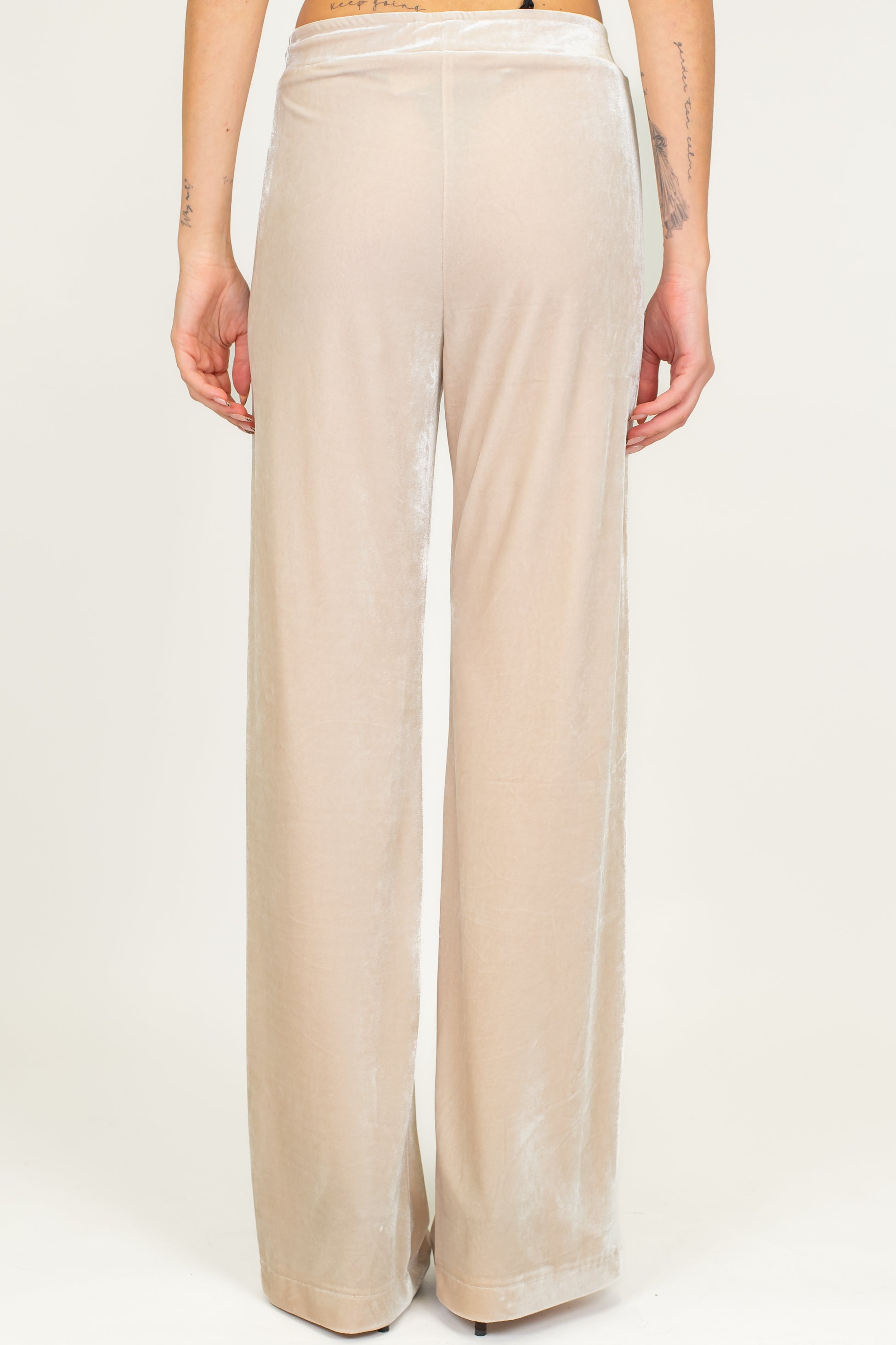 Maryley - Tailleur giacca con collo sciallato e pantalone palazzo in velluto con elastico in vita