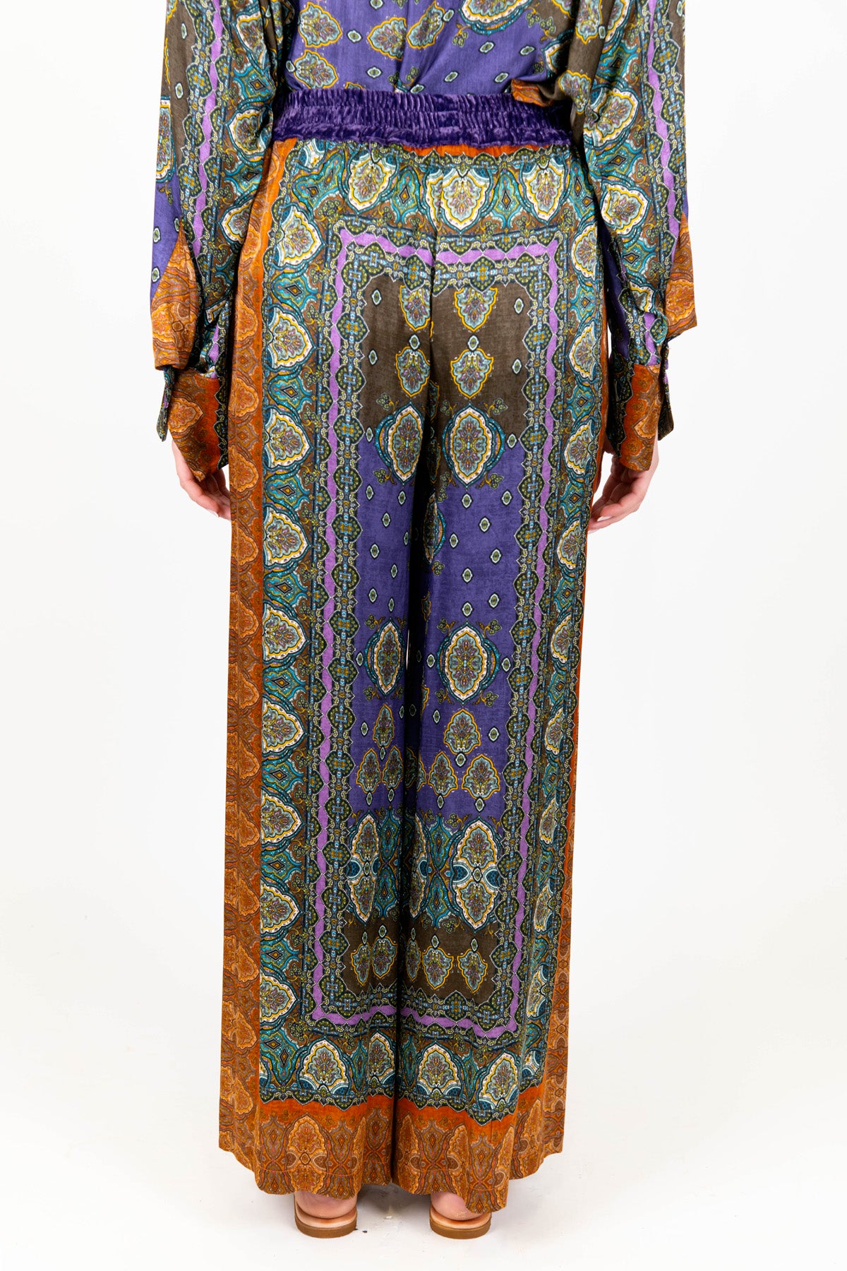 Motel - Pantalone palazzo fantasia astratta in viscosa con elastico in vita