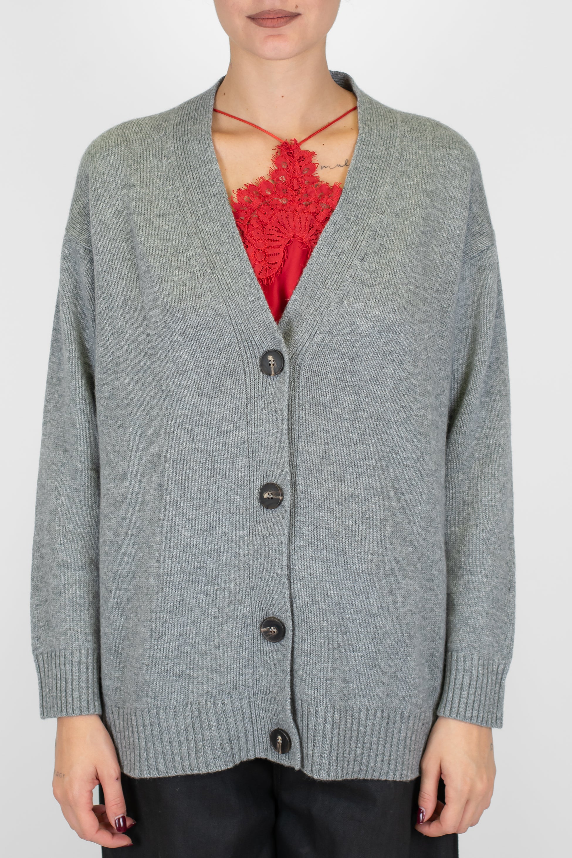 Tensione in - Cardigan quattro bottoni in misto lana e cashmere