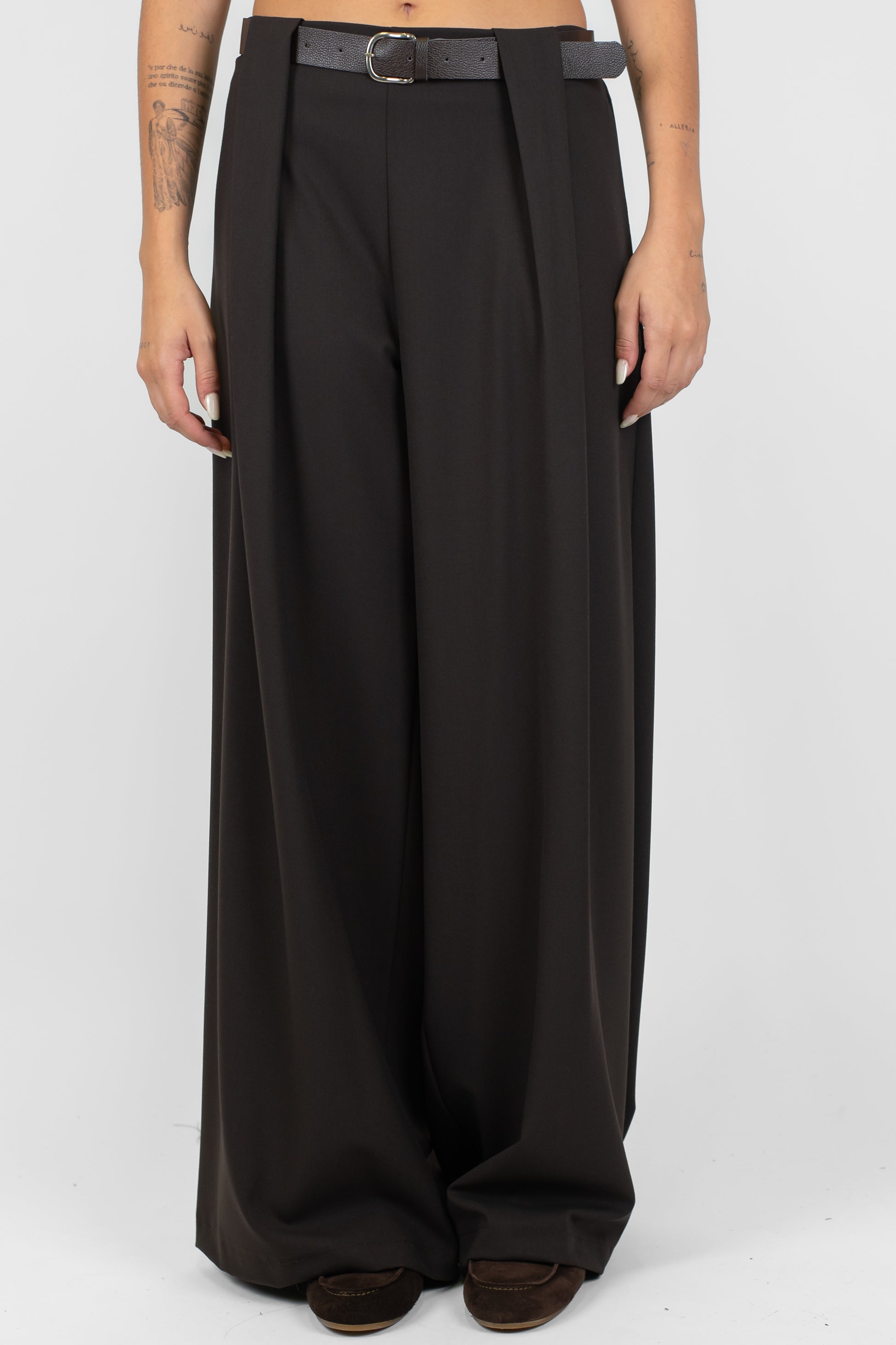 Dixie - Pantalone palazzo con pinces ed elastico in vita sul retro